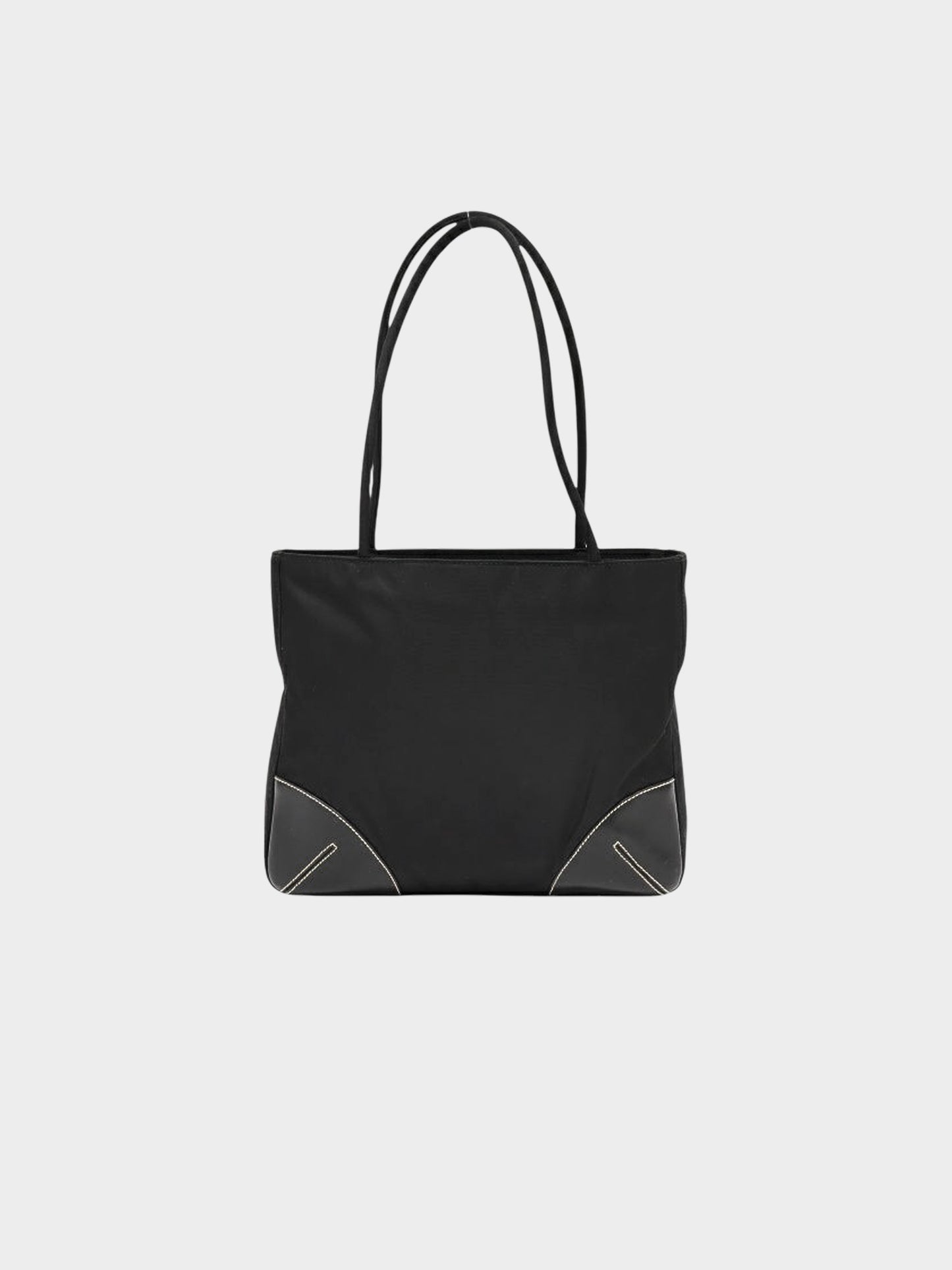 Prada 2000s Black Nylon Leather Trim Tote Bag