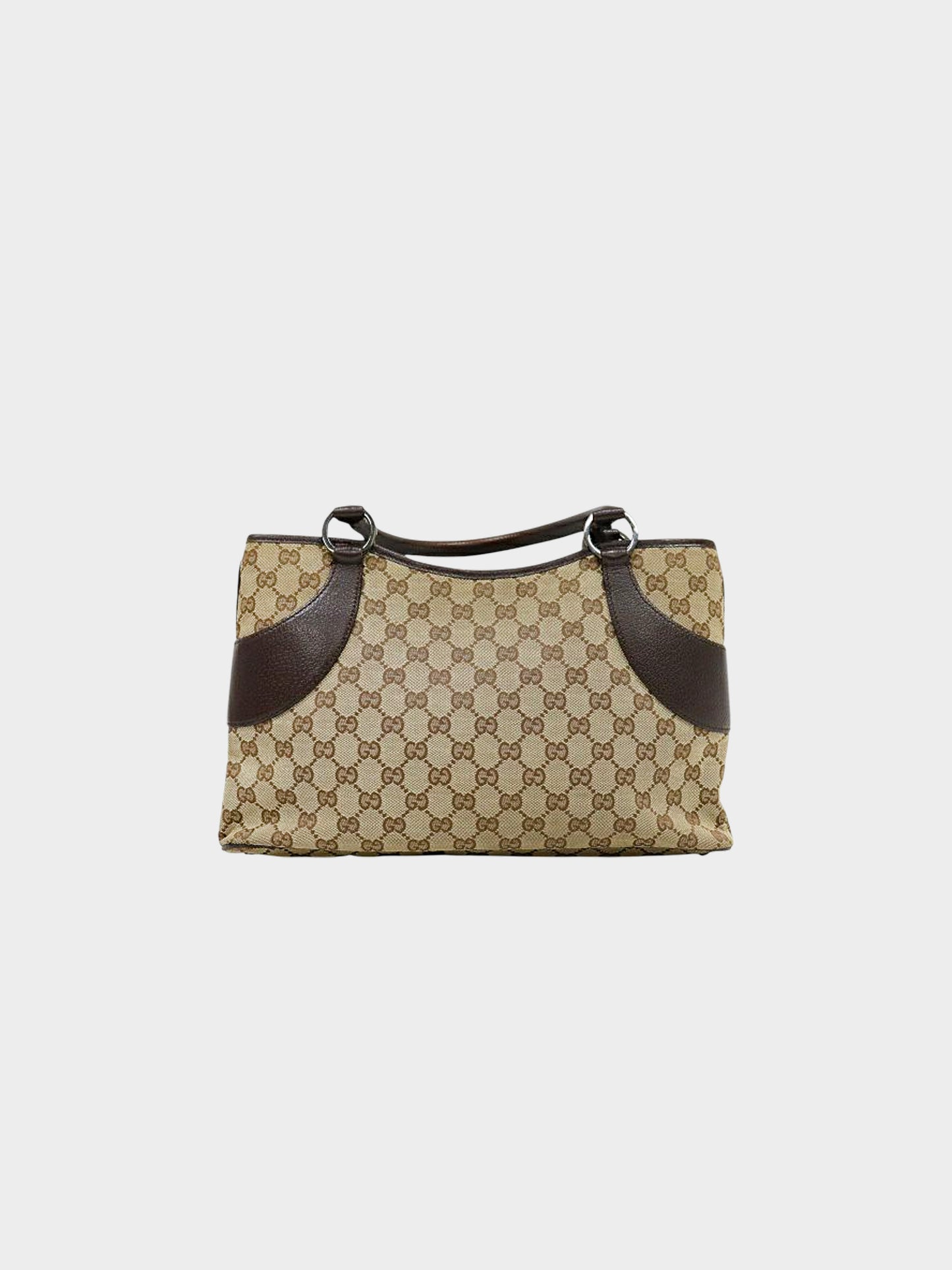 Gucci 2000s Brown Leather and GG Monogram Canvas Handbag