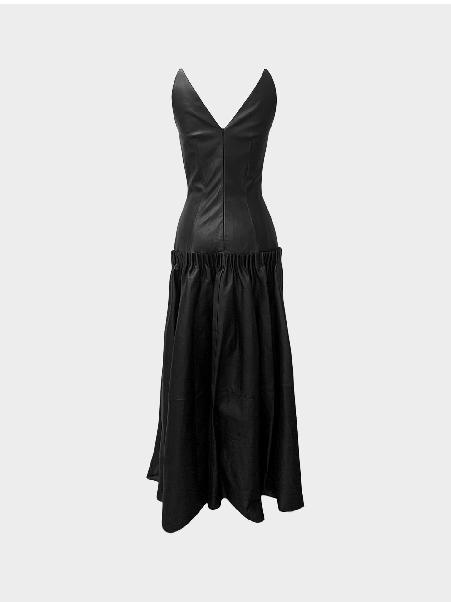 Loewe SS 2020 Runway Black Lambskin Leather Gathered Dress