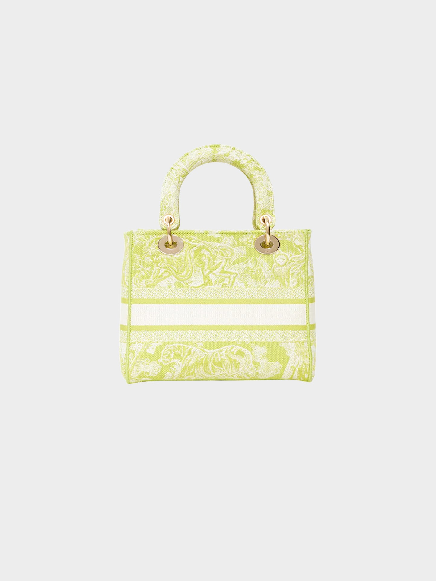 Christian Dior 2020 Lime Green Toile De Jouy Canvas Medium Lady D-Lite Bag