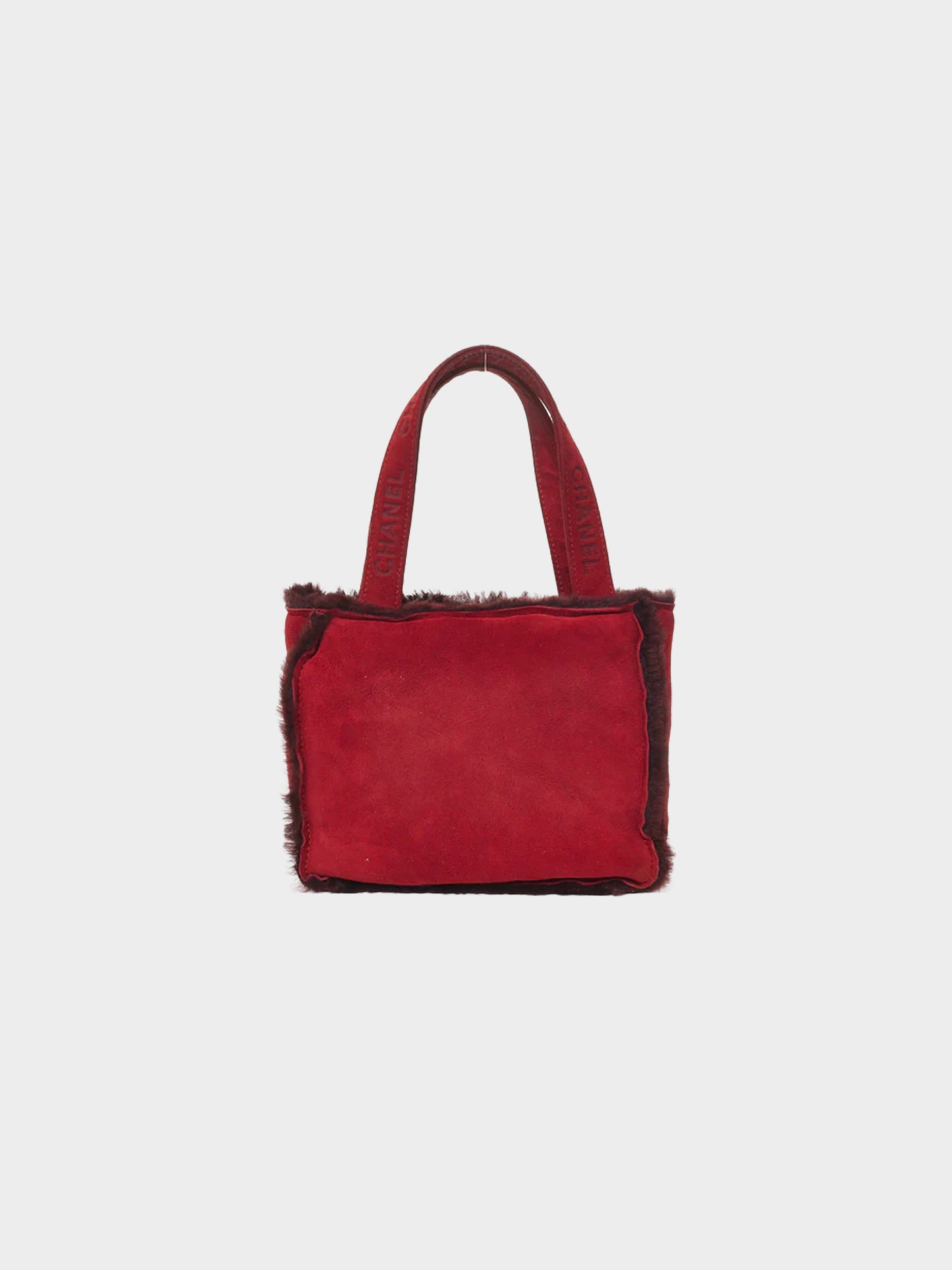 Chanel 1998 Burgundy Suede Faux Fur Trim Mini Tote Bag