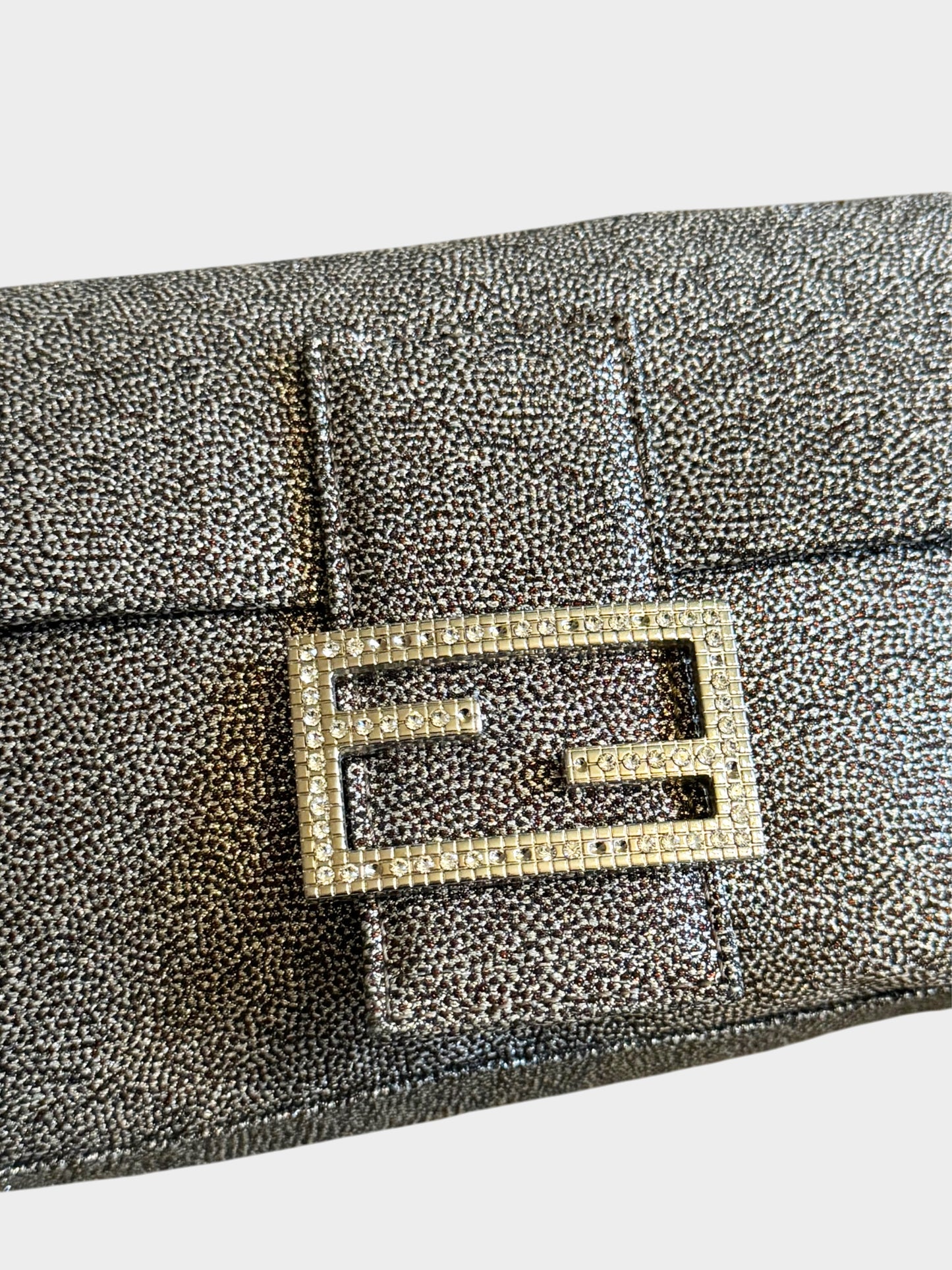 Fendi 1997 Rhinestone Print Canvas Crystal Embellished Baguette