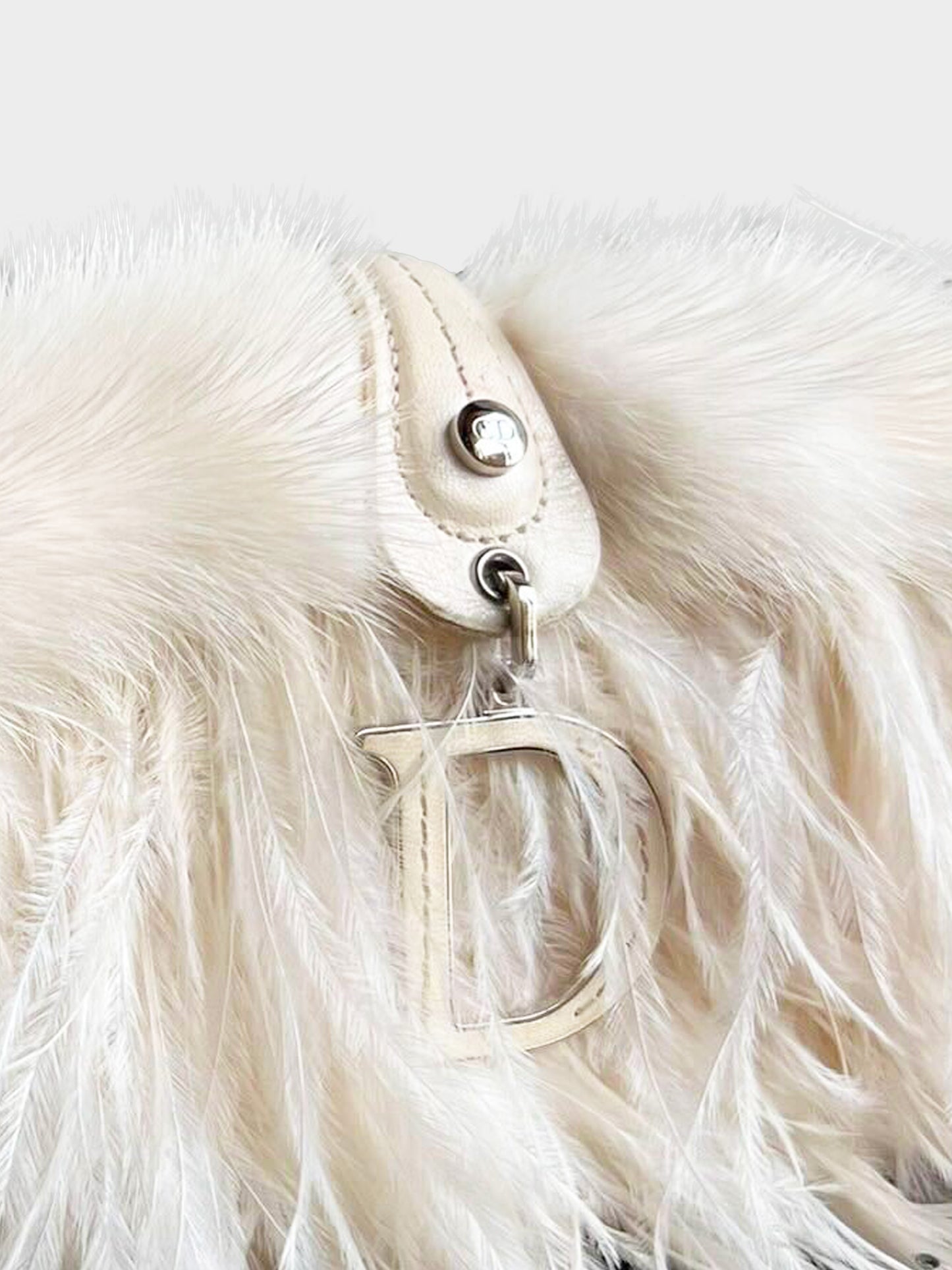 Christian Dior by John Galliano 2005 White Ostrich Feather and Mink Fur Trim Detective Clutch