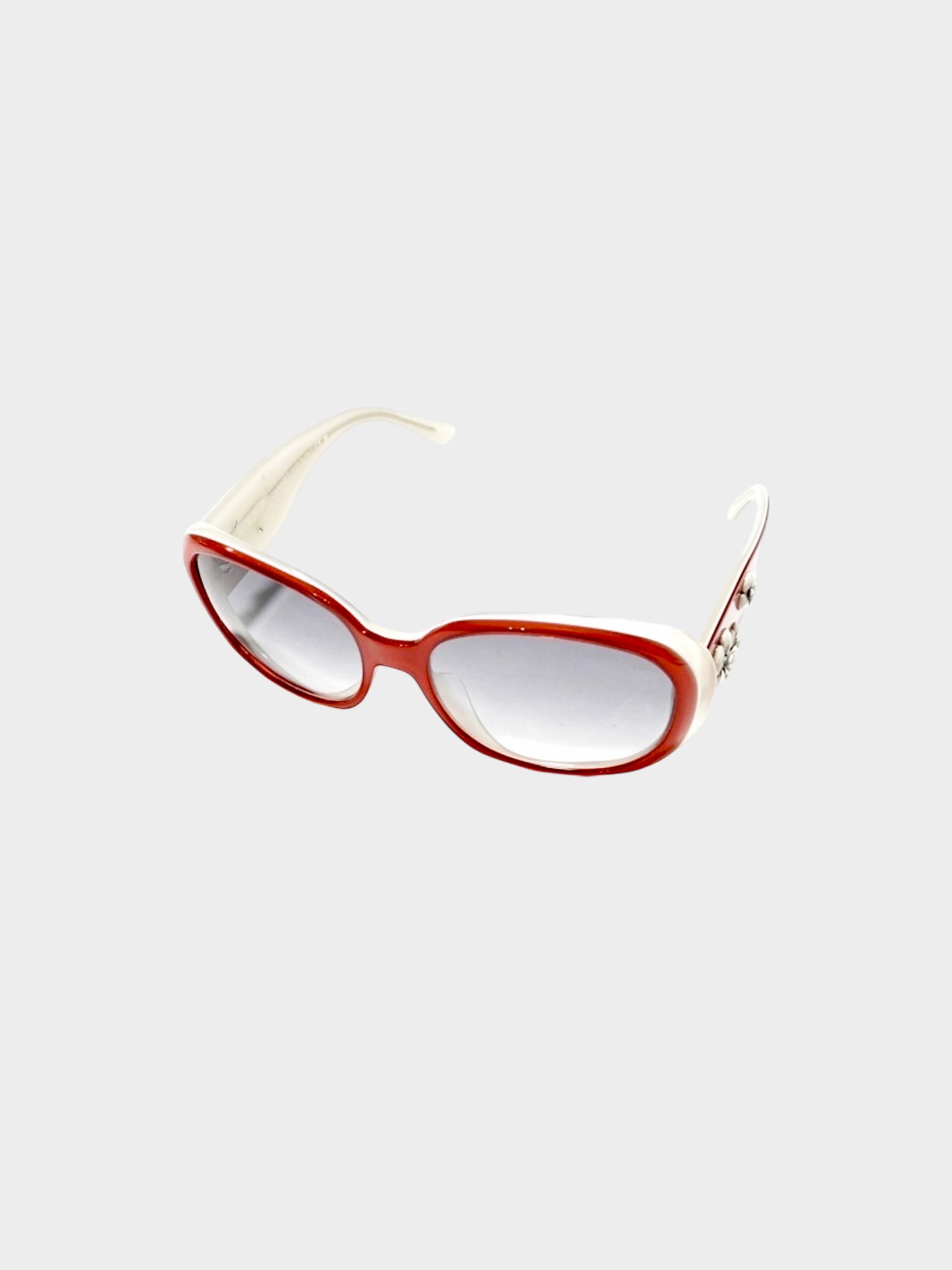 Chanel 2000s Red Camellia Oval Sunglasses