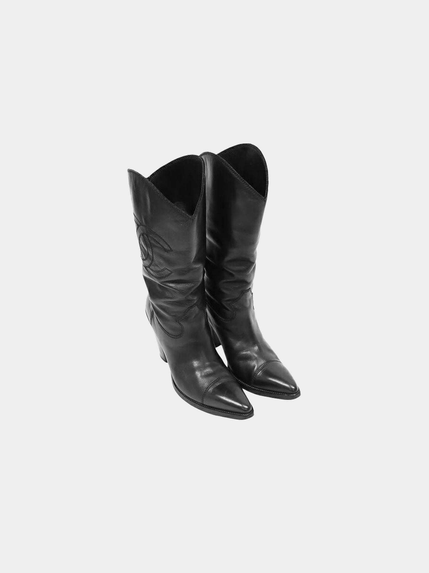 Chanel 1990s Black CC Cowboy Boots