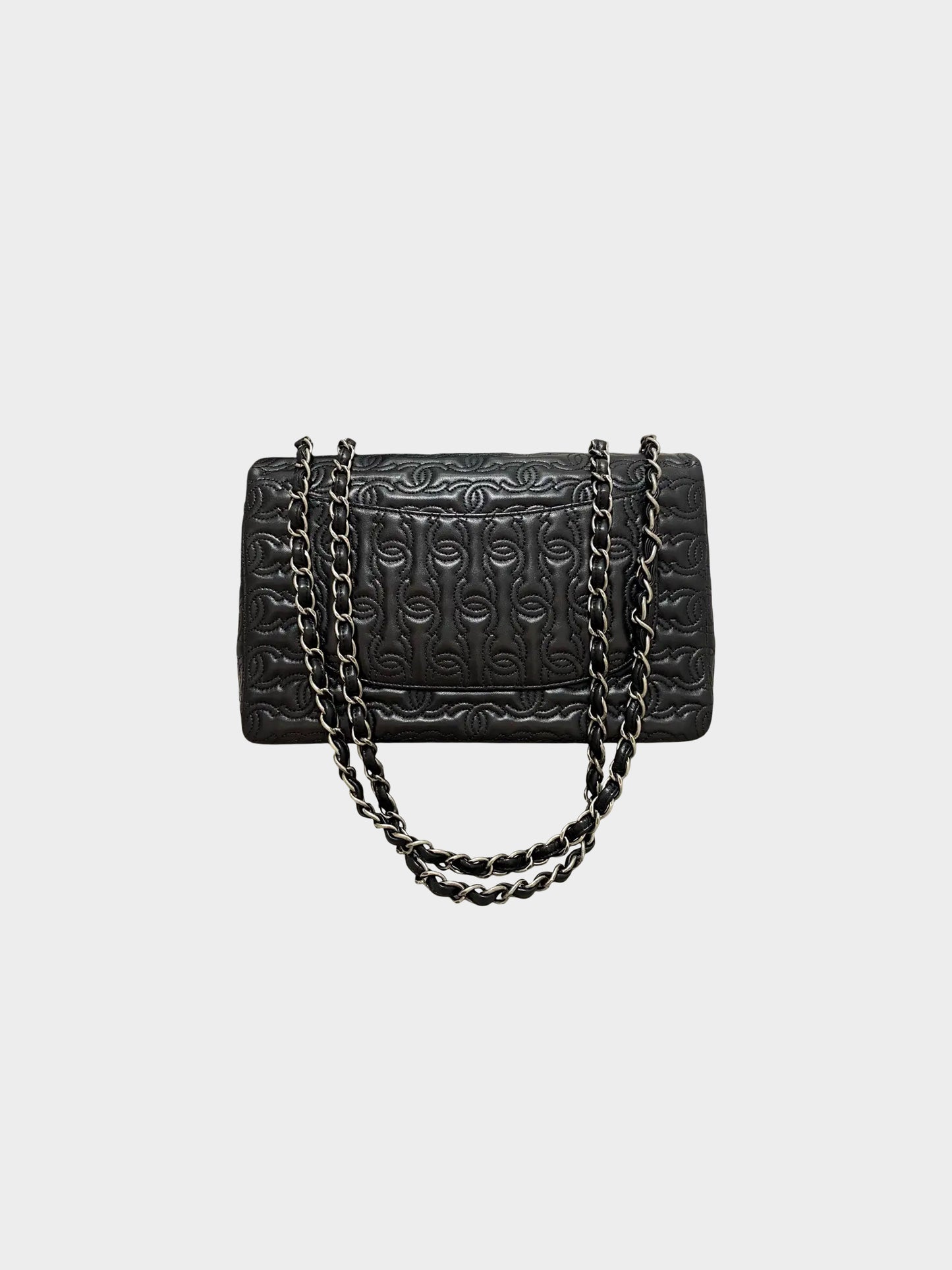 Chanel 2014 Black Calfskin Leather Stitched and Embossed CC Flap Bag