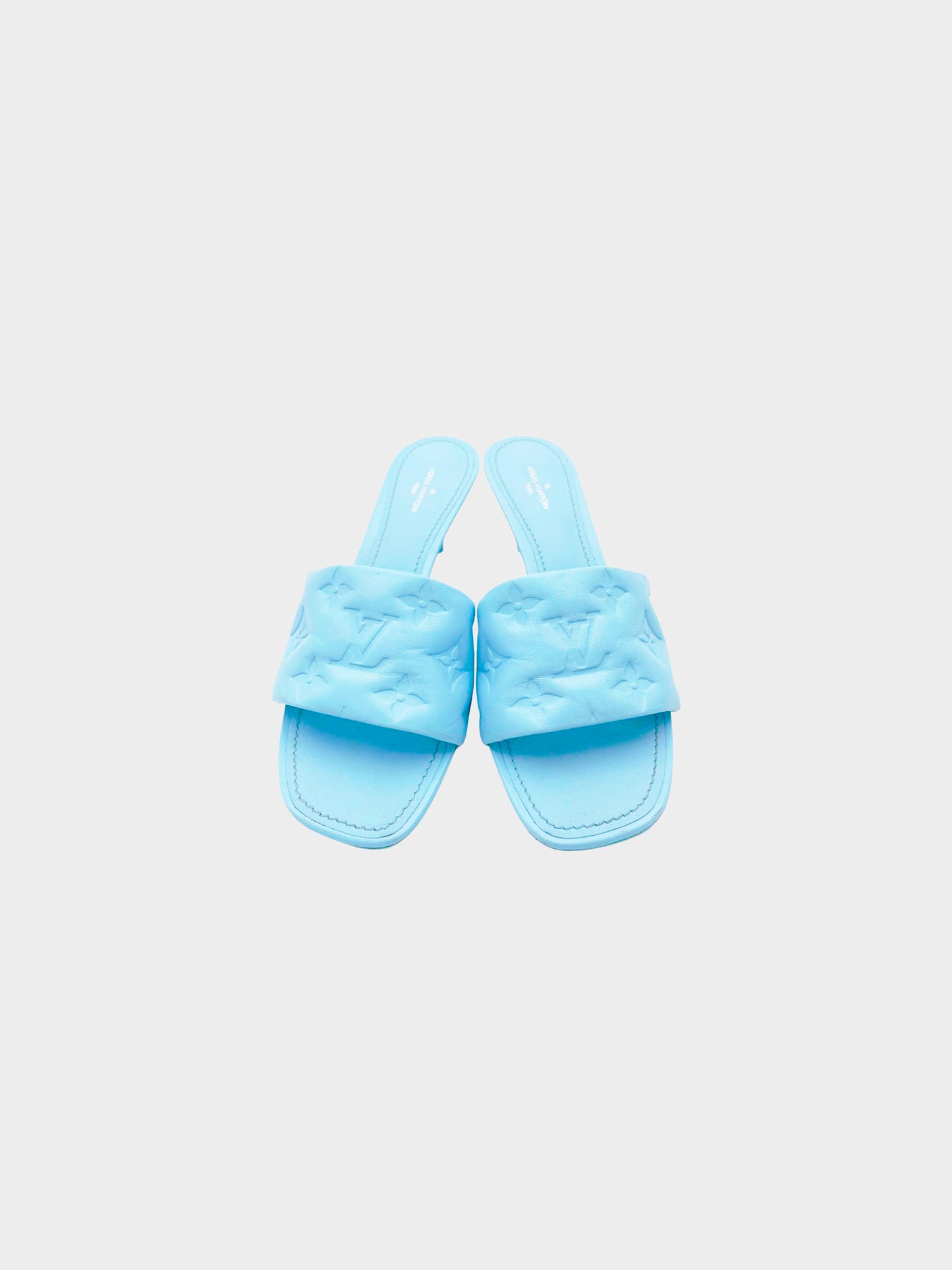 Louis Vuitton 2020 Light Blue Lambskin Leather Monogram Revival Mules