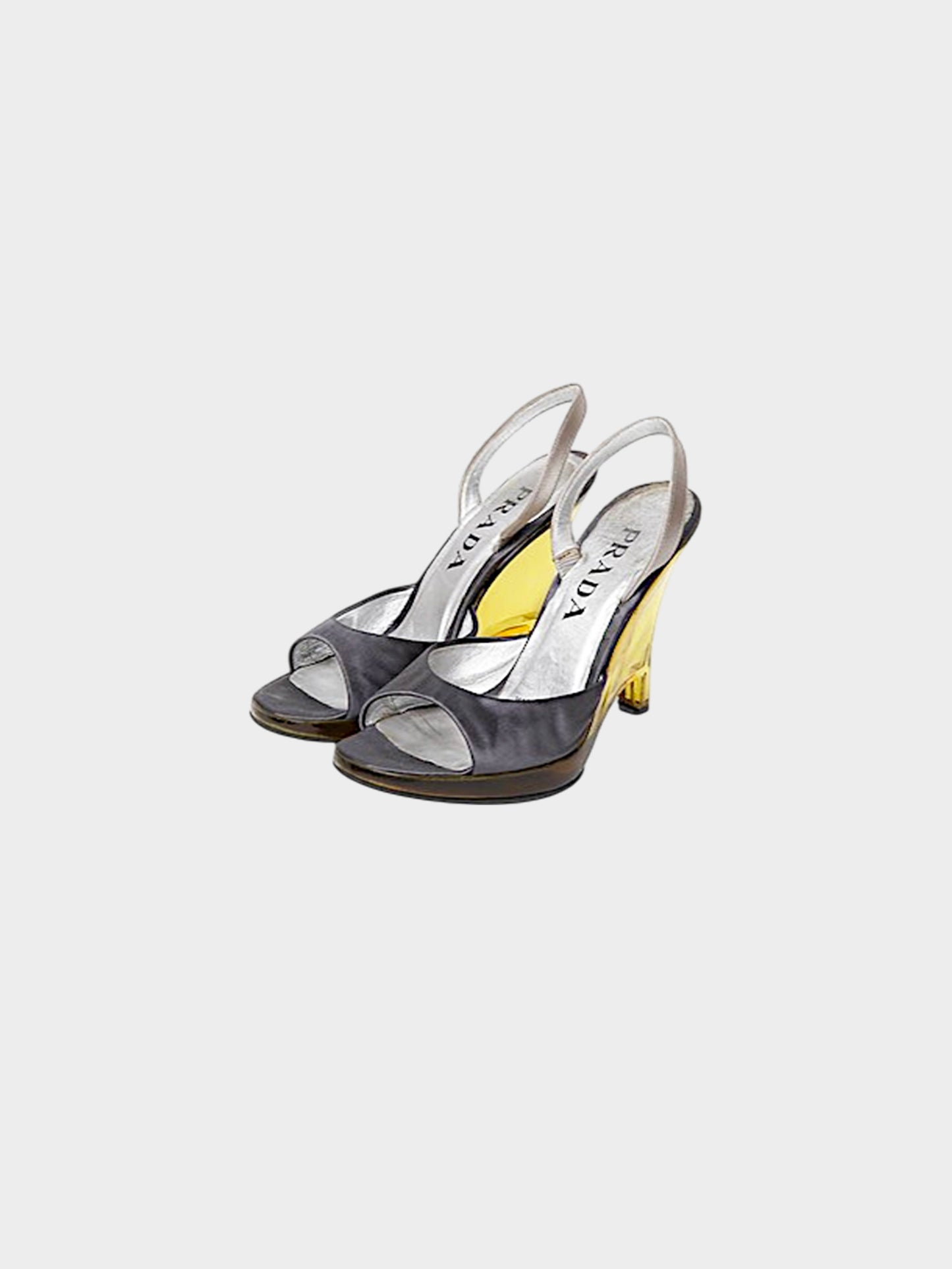 Prada SS 1998 Silver Metallic Leather and Yellow Plexiglass Heels
