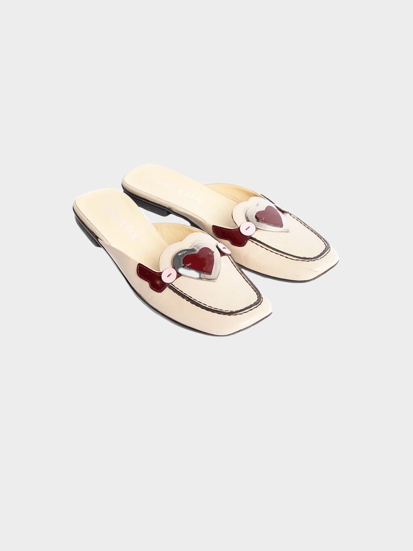 Prada SS 2000 Beige Leather Heart Flats