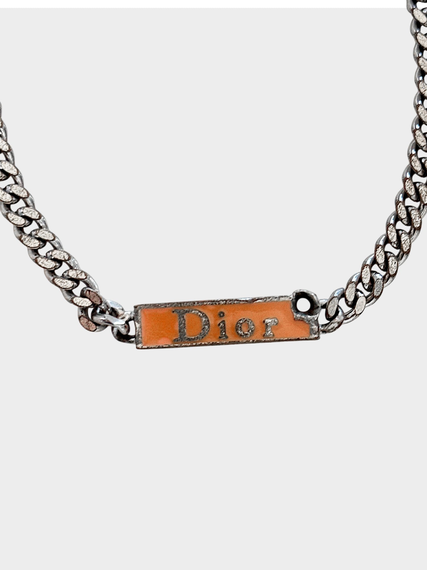 Christian Dior 2000s Silver Logo Tag Cuban Link Bracelet