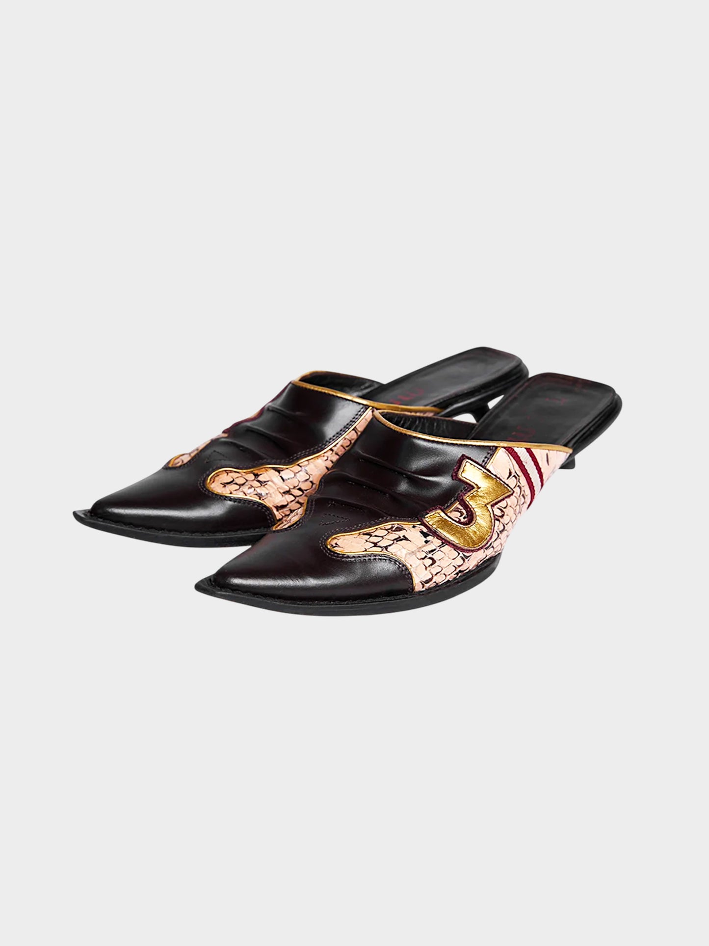 Miu Miu SS 2000 Dark Brown Leather 3 Pointed Toe Mules