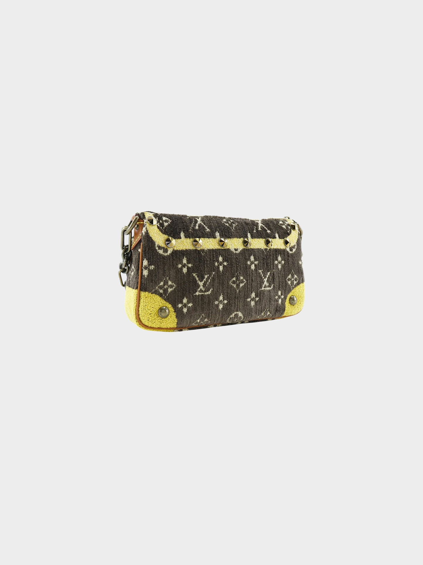 Louis Vuitton FW 2004 Rare Brown Velvet and Yellow Alligator Leather Trompe L'oeil Pochette Bag
