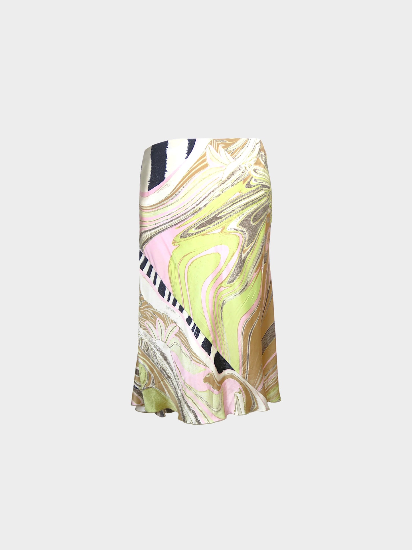 Roberto Cavalli 2000s Floral and Zebra Multi Print Ruffled Silk Skirt