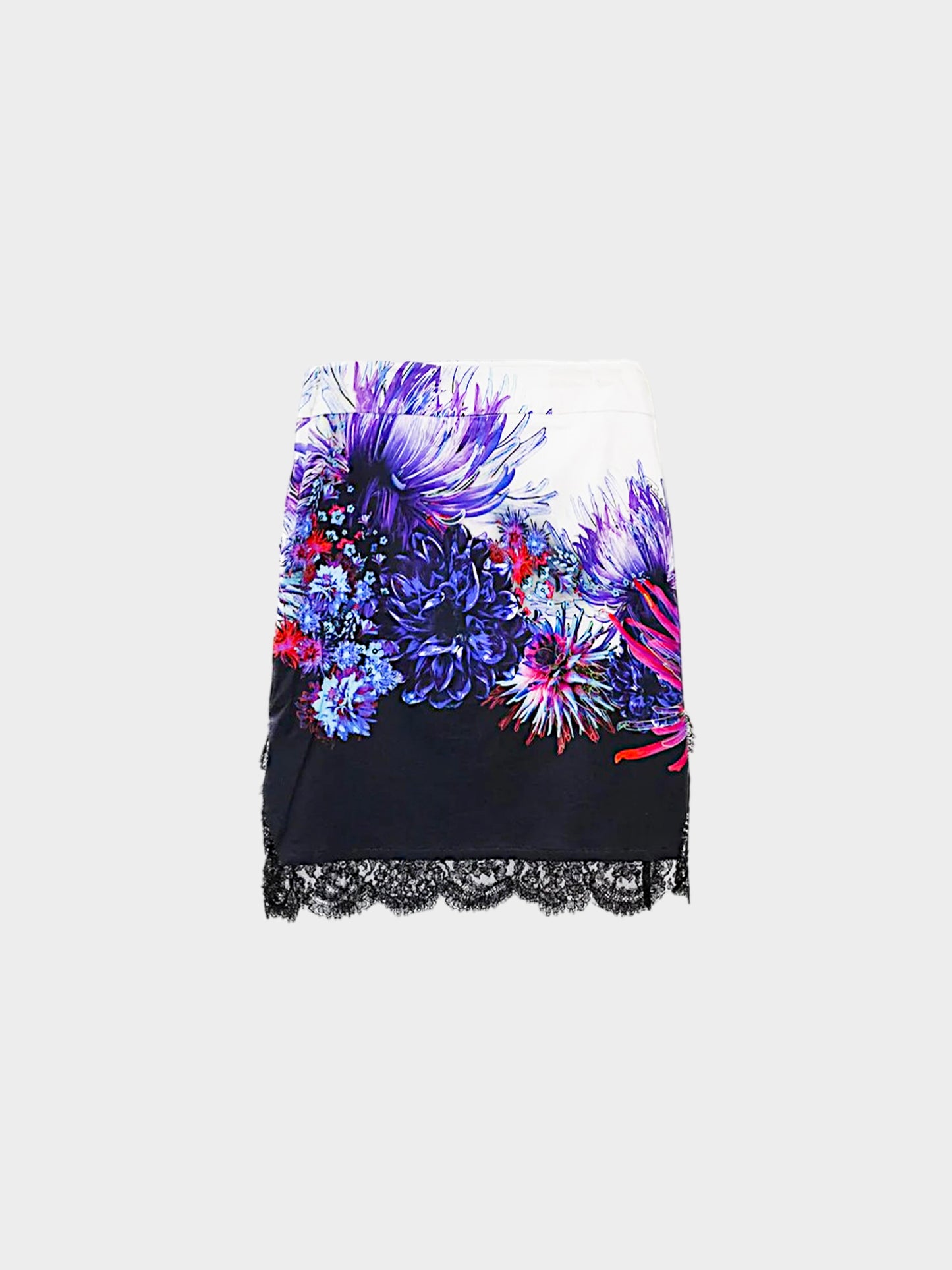 Roberto Cavalli 2010s Floral Print Lace Trim Skirt