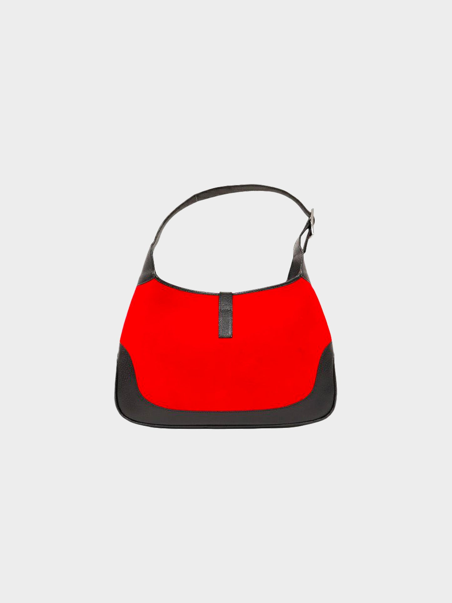 Gucci 1990s Red Wool and Black Leather Jackie 1961 Hobo Bag