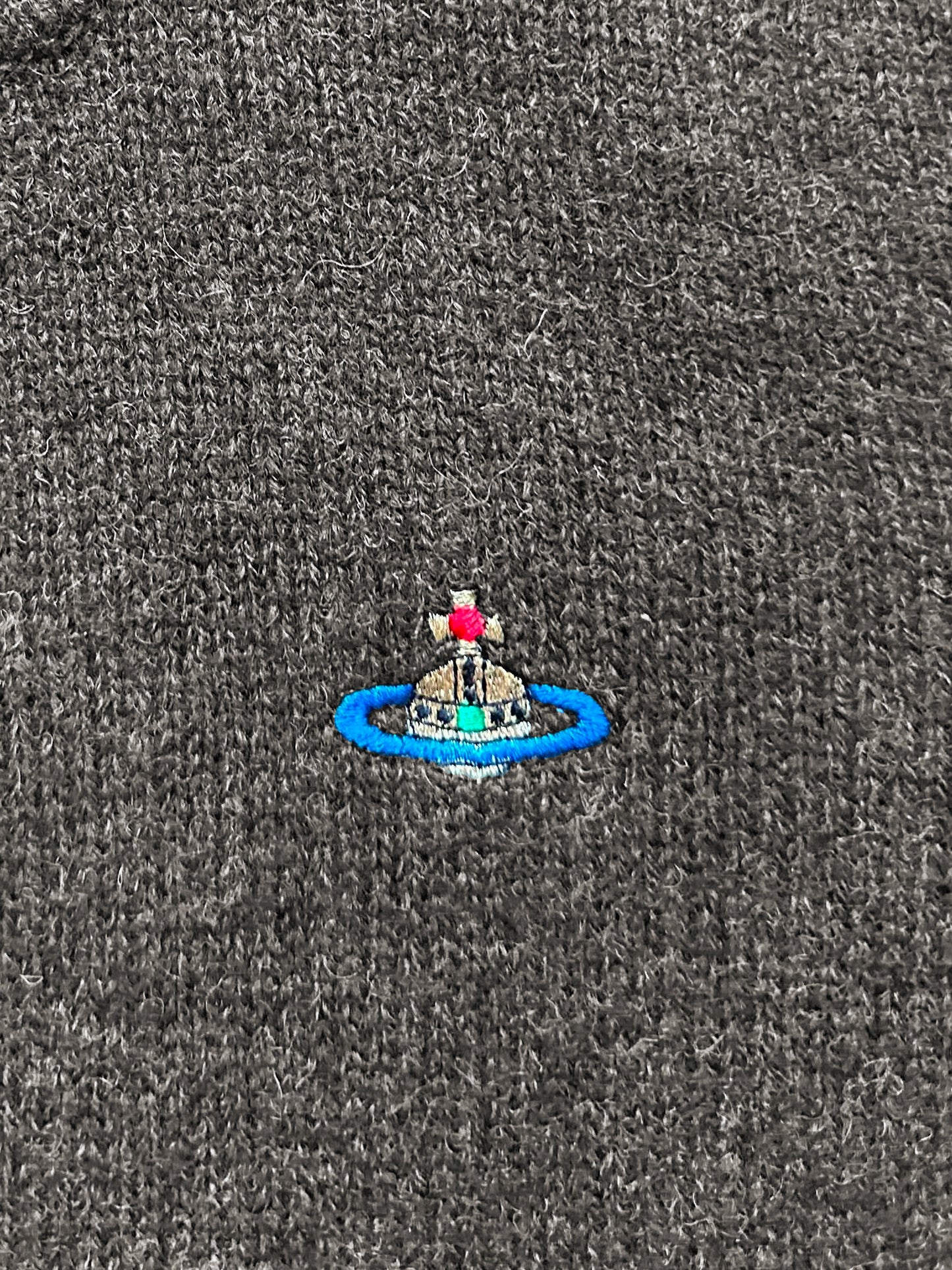 Vivienne Westwood 1990s Mens Grey Lamb Wool Knit Orb Sweater