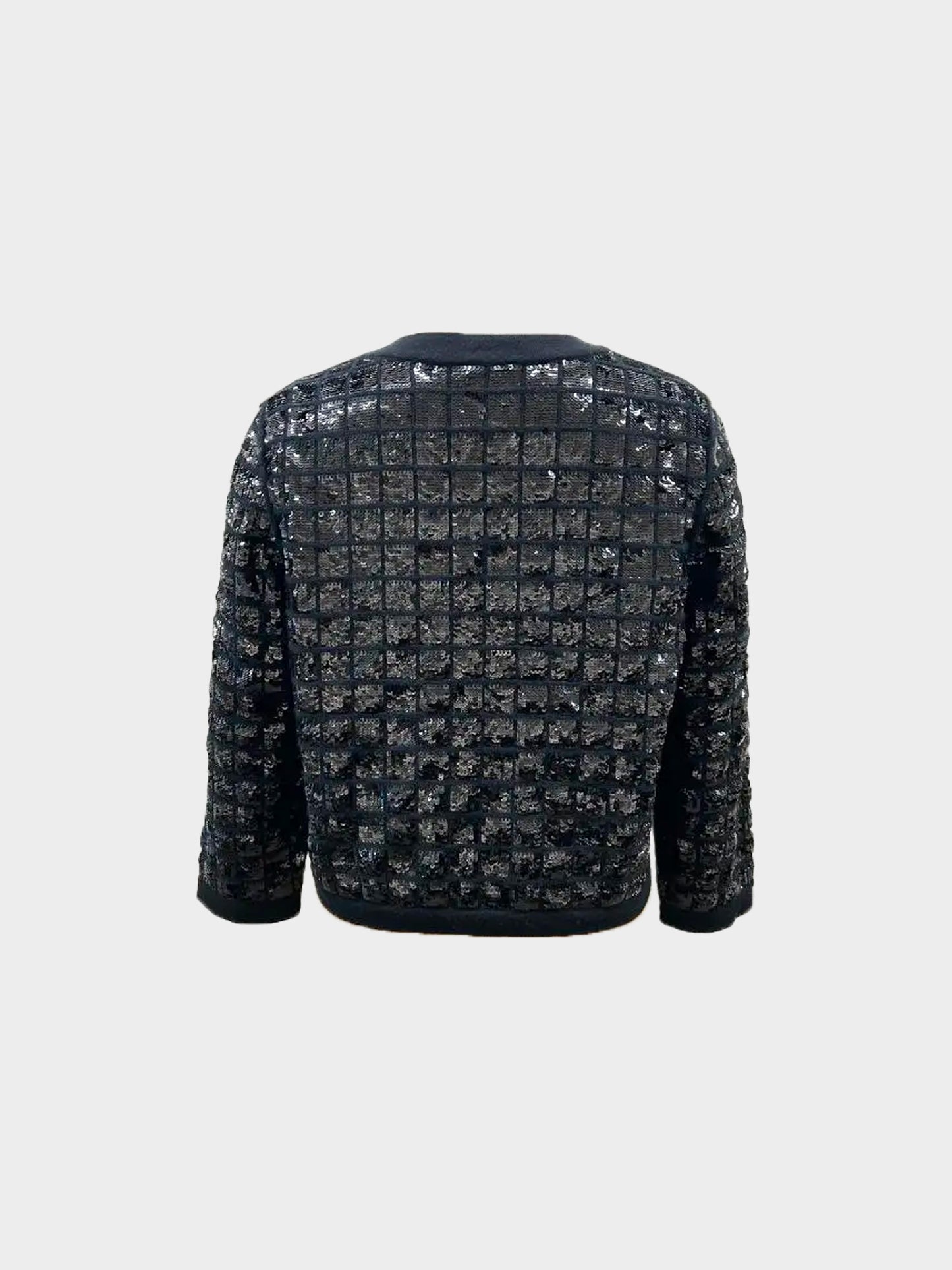 Chanel 2008 Black Cashmere Sequin Embellished Chocolate Bar Cardigan