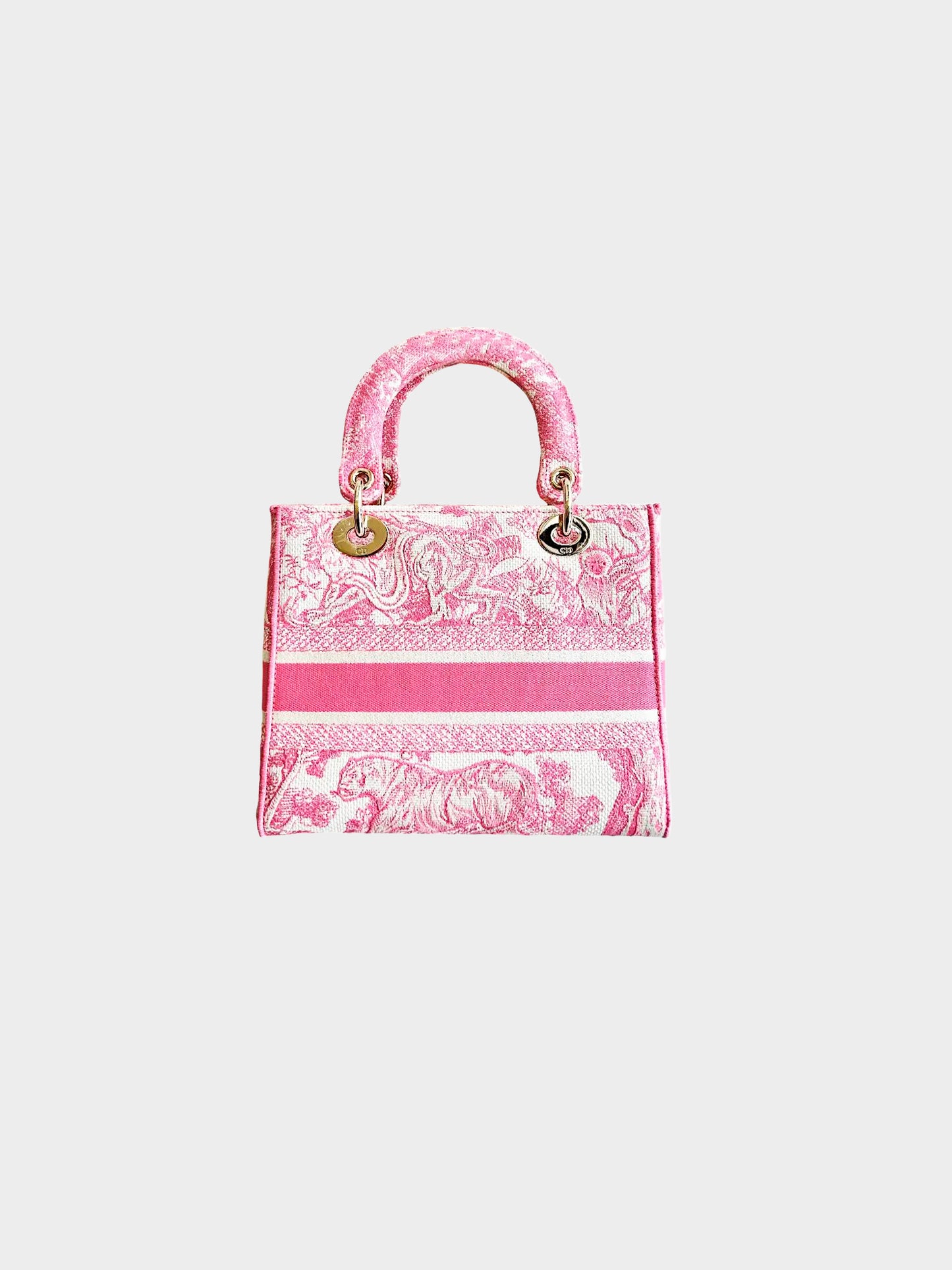 Christian Dior 2020 Pink Green Toile De Jouy Canvas Medium Lady D-Lite Bag