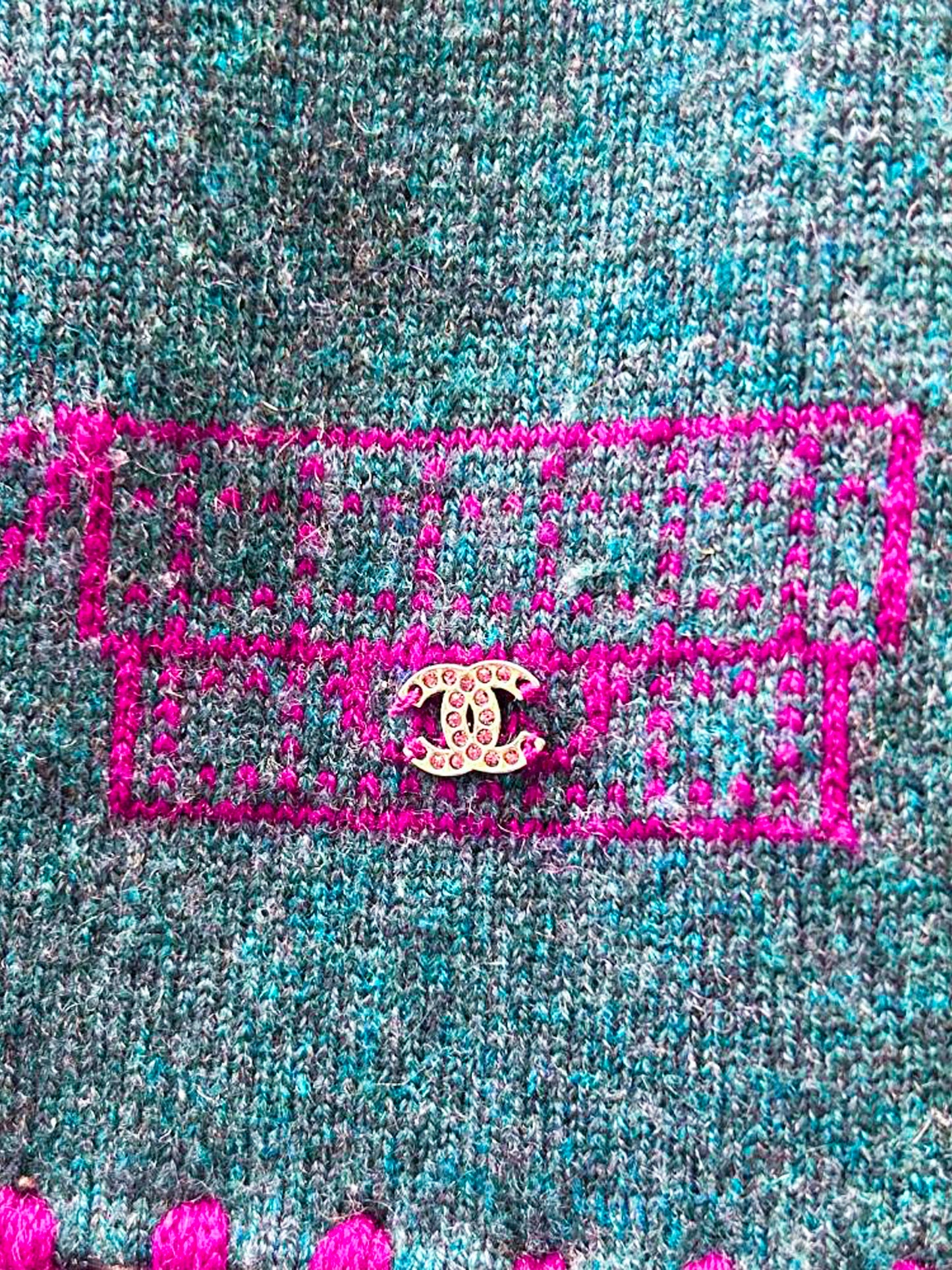 Chanel 2008 Teal Fringed Cashmere Scarf