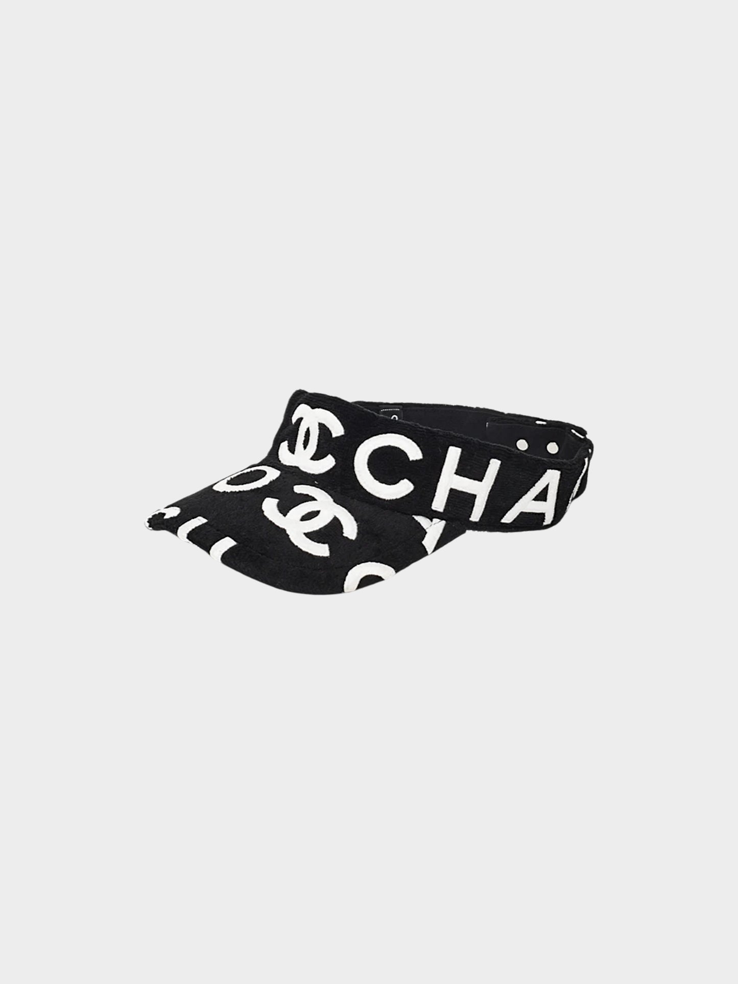 Chanel 2023 Black Terry Cloth Logo Lettering Visor