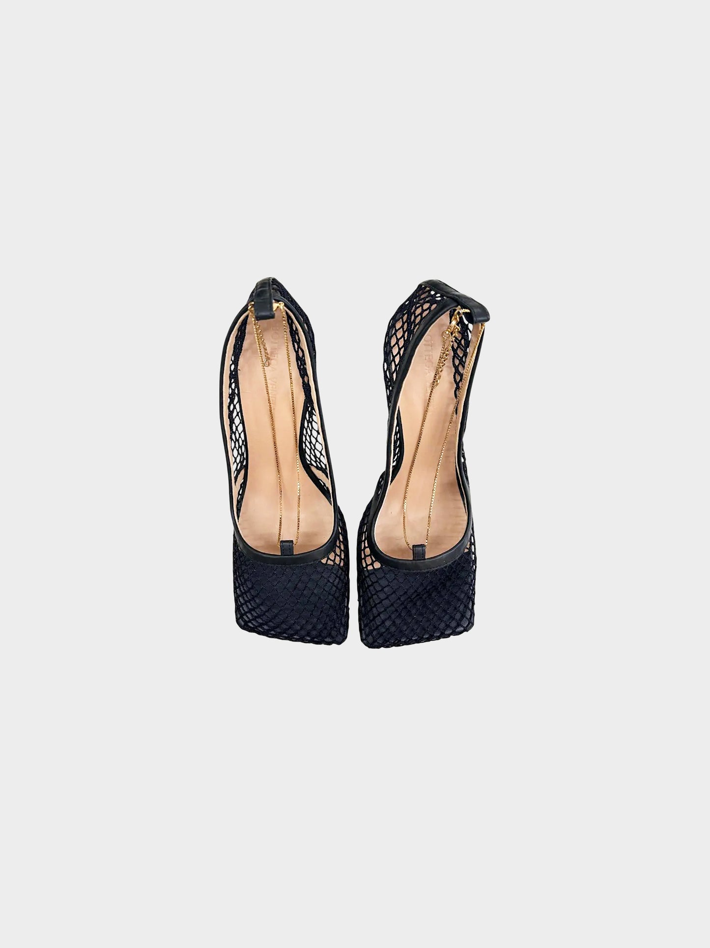 Bottega Veneta 2020s Black Mesh Gold Chain Embellished Pumps