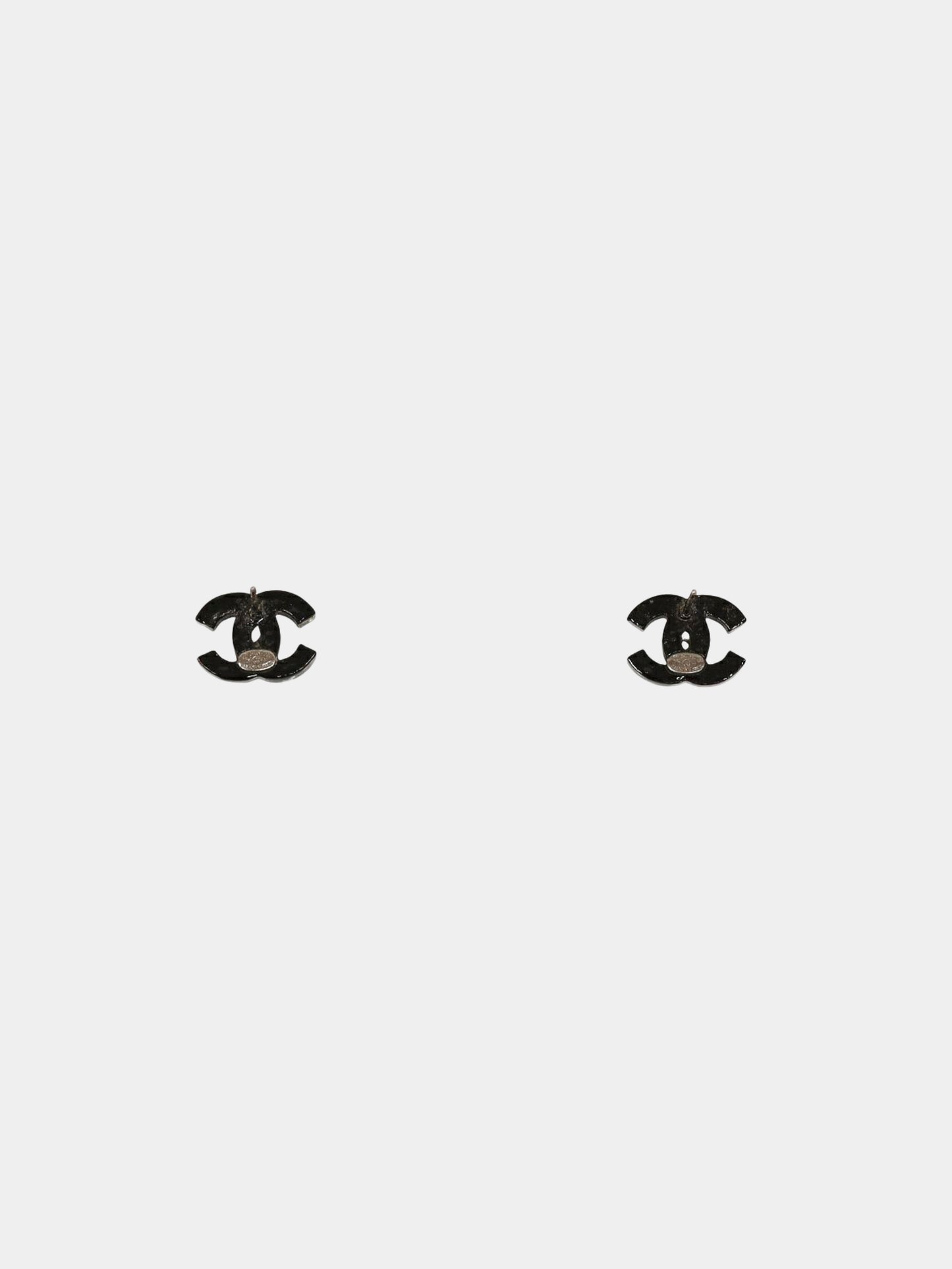 Chanel 2010s Black Rhinestone Embellished CC Earrings