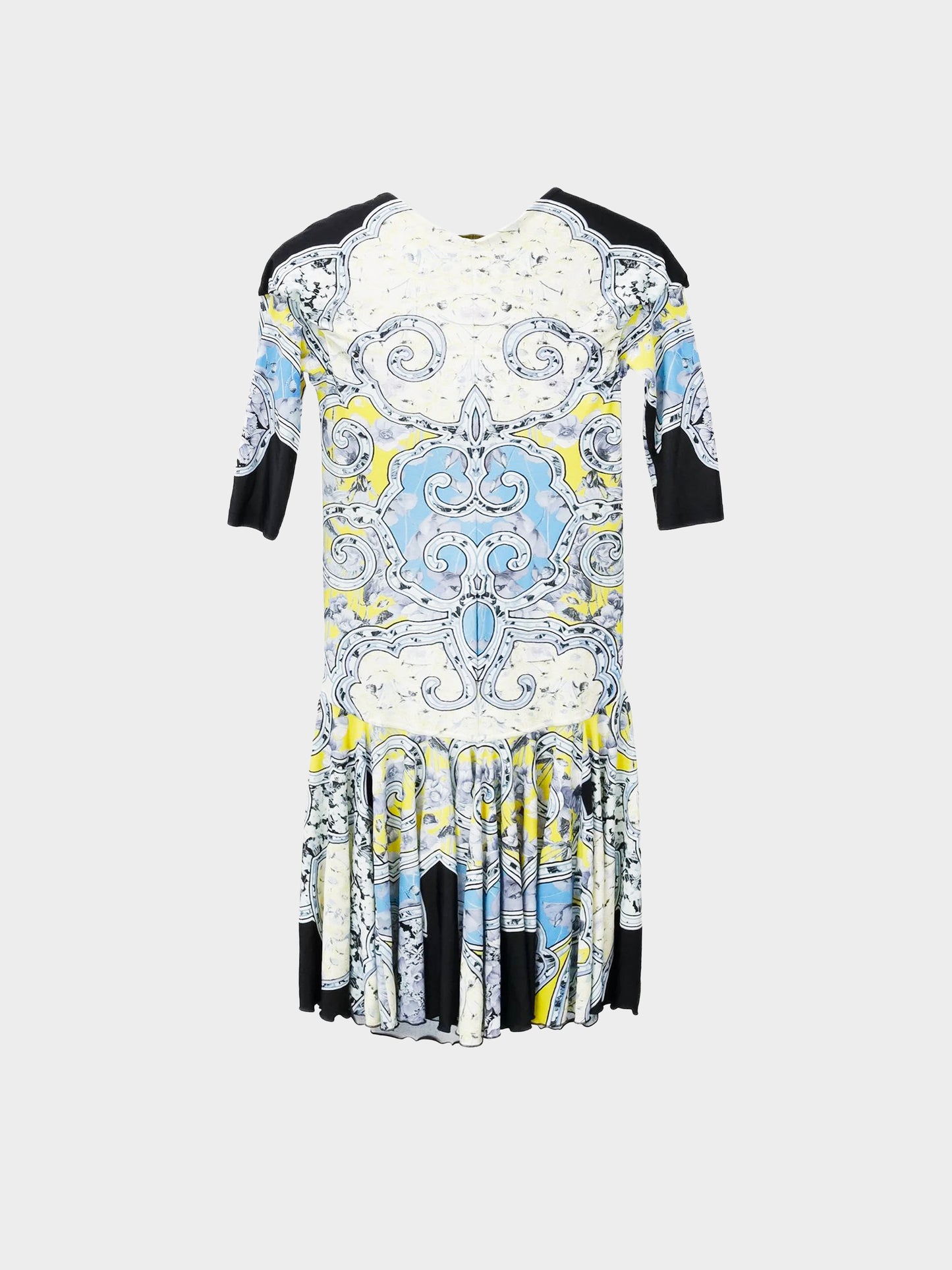 Roberto Cavalli 2007 Stretch Nylon Mixed Print Ruched Dress