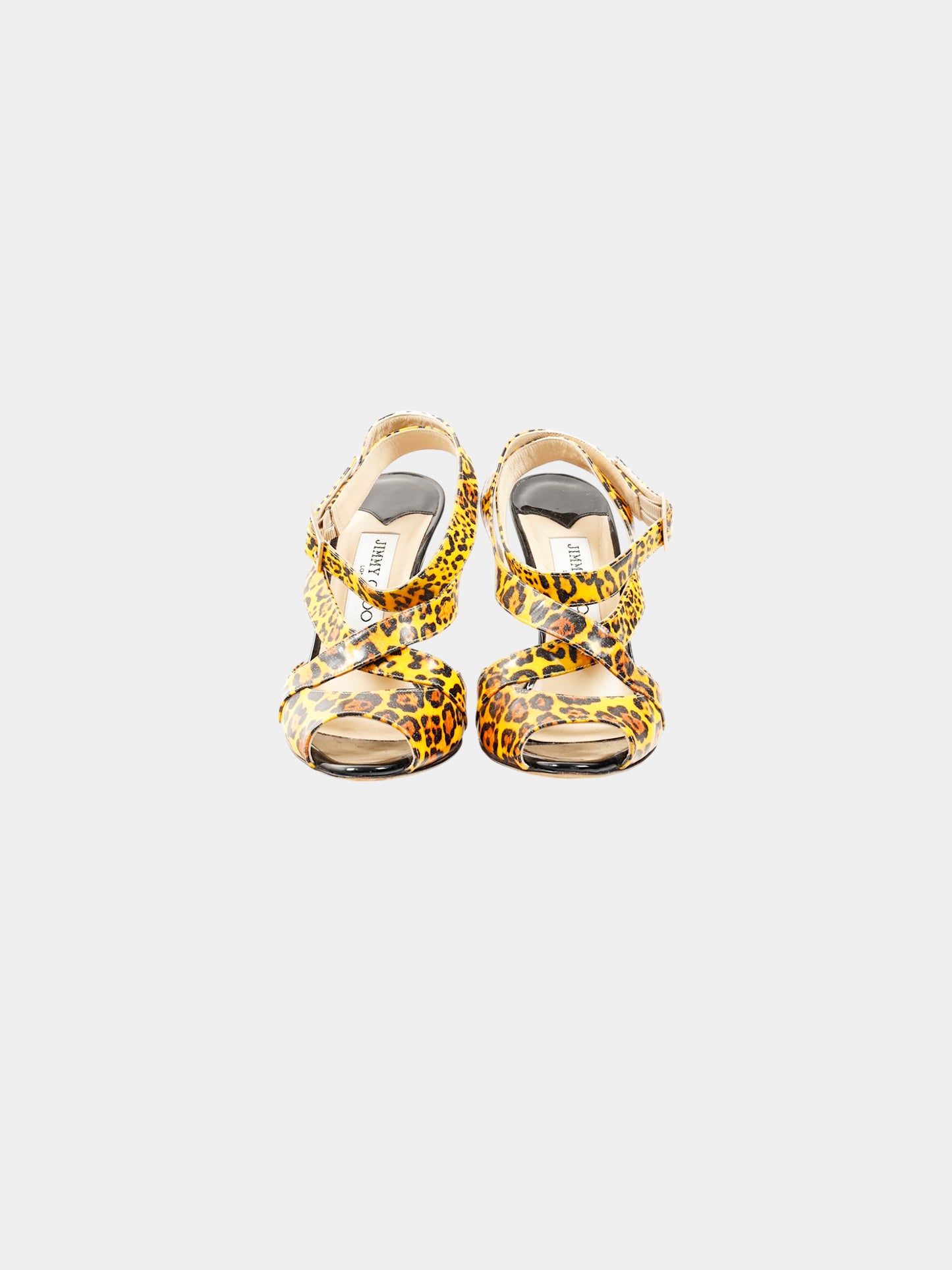 Jimmy Choo 2000s Leopard Patent Leather Strappy Heels