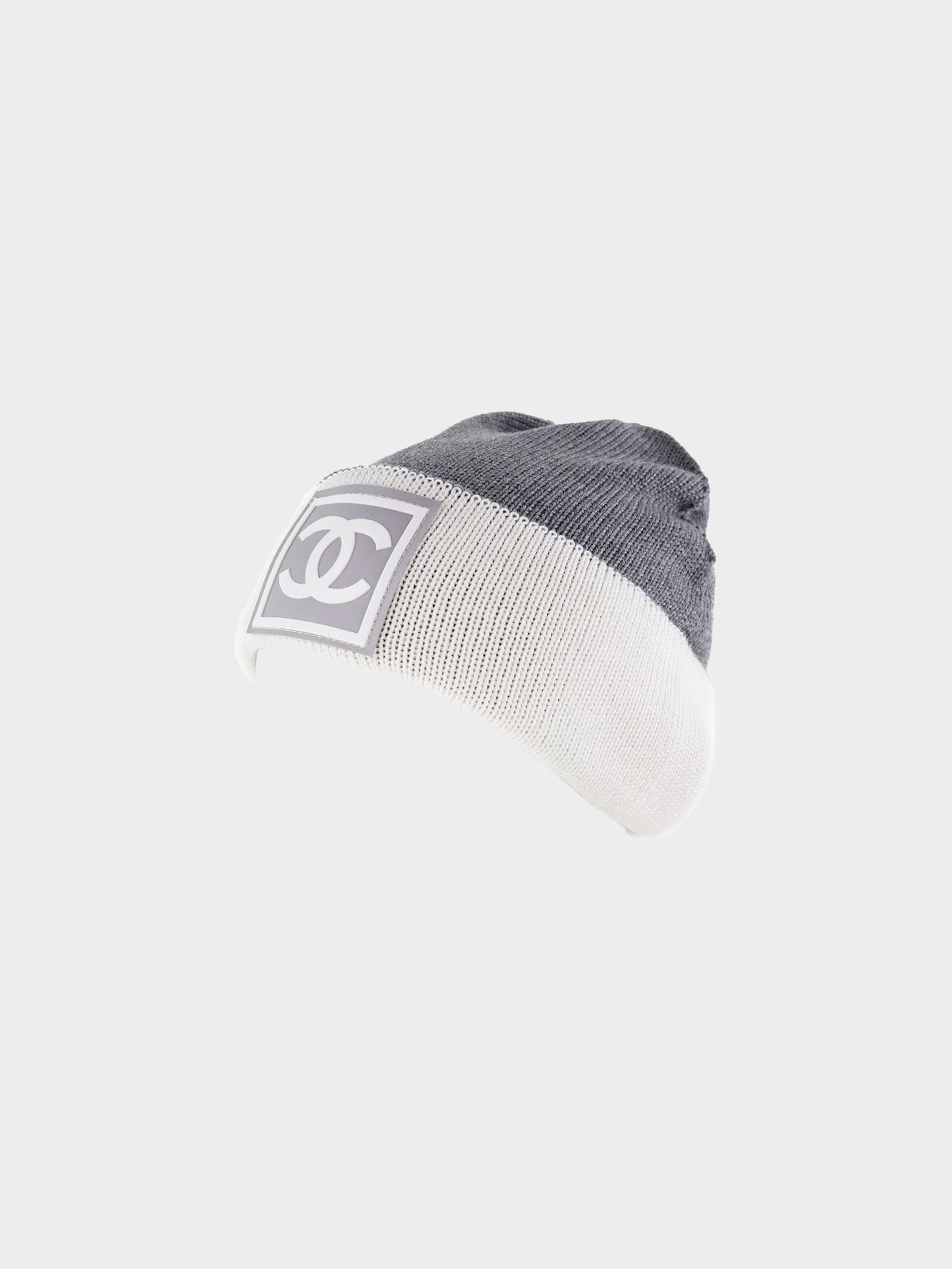 Chanel Sport 2000s Grey Wool Blend Knit Logo Beanie