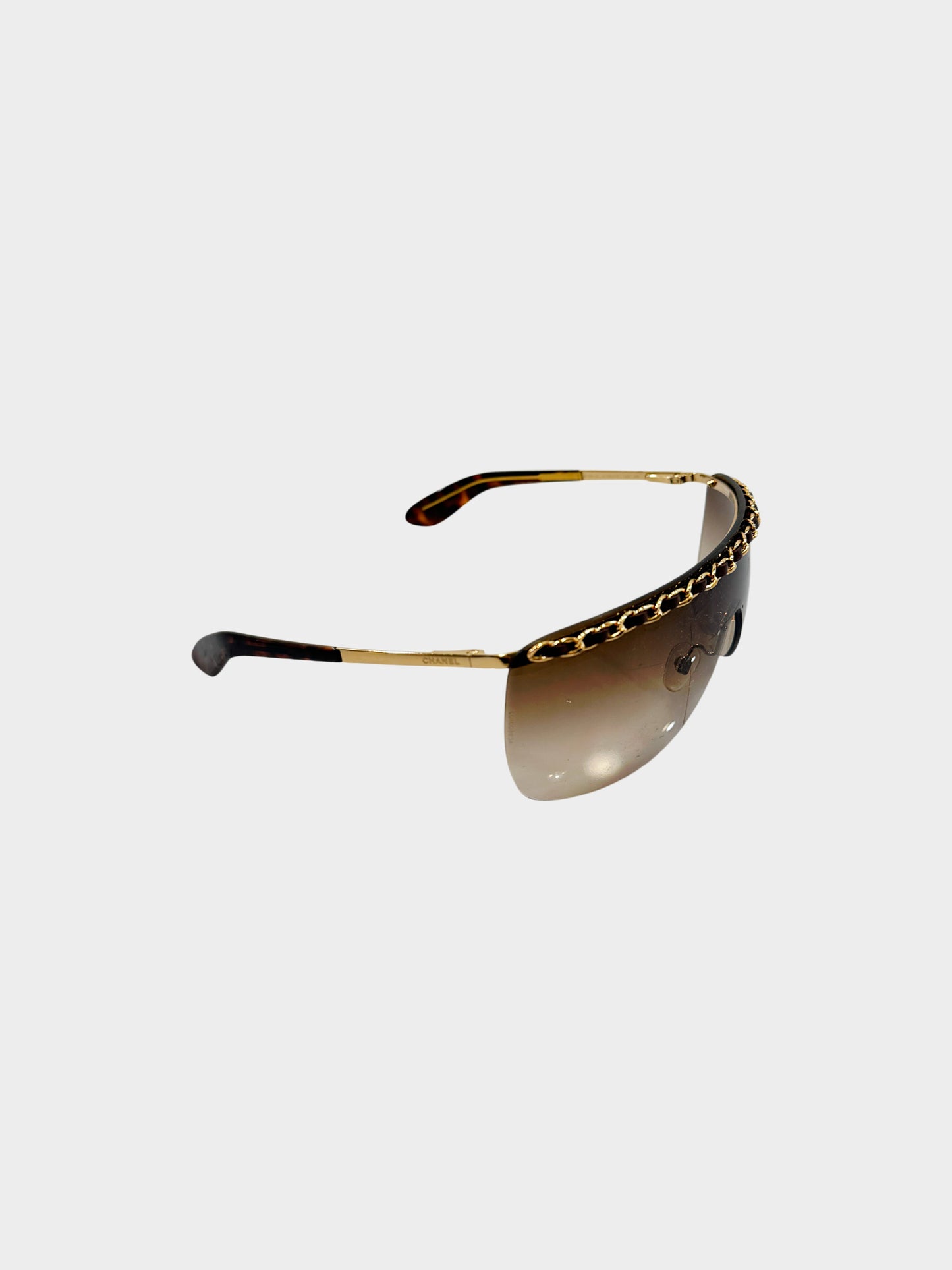 Chanel 2000s Brown Rimless Shield Sunglasses