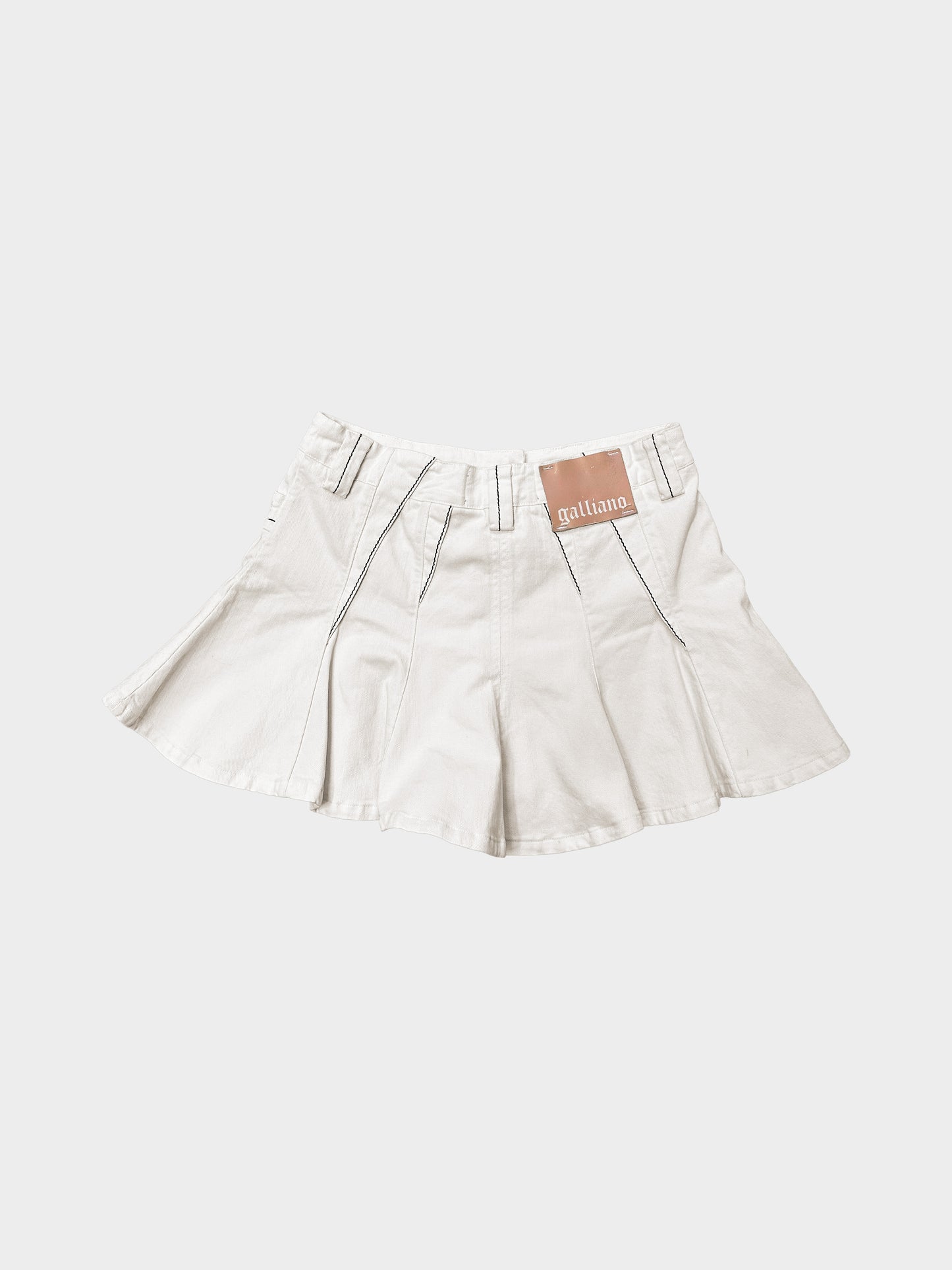 John Galliano 2000s White Denim Pleated Skirt