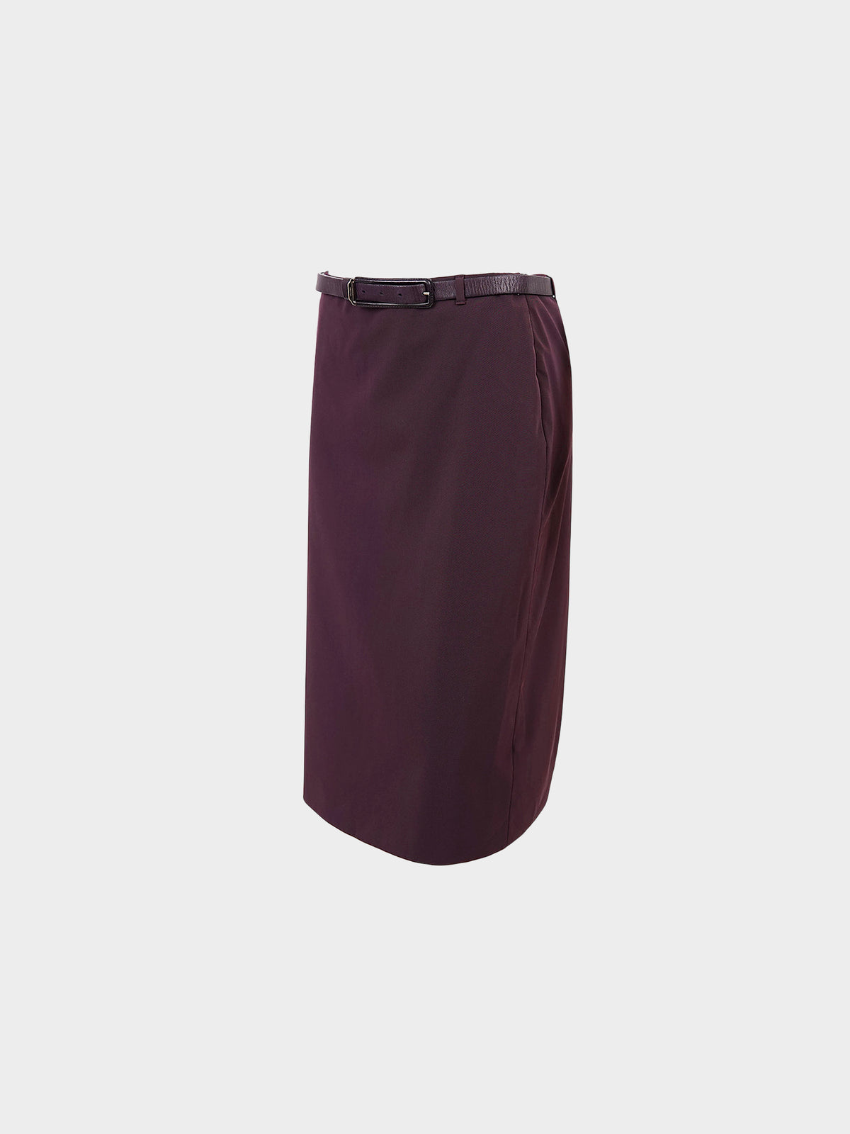 Prada 2010s Burgundy Pencil Skirt with Leather Belt