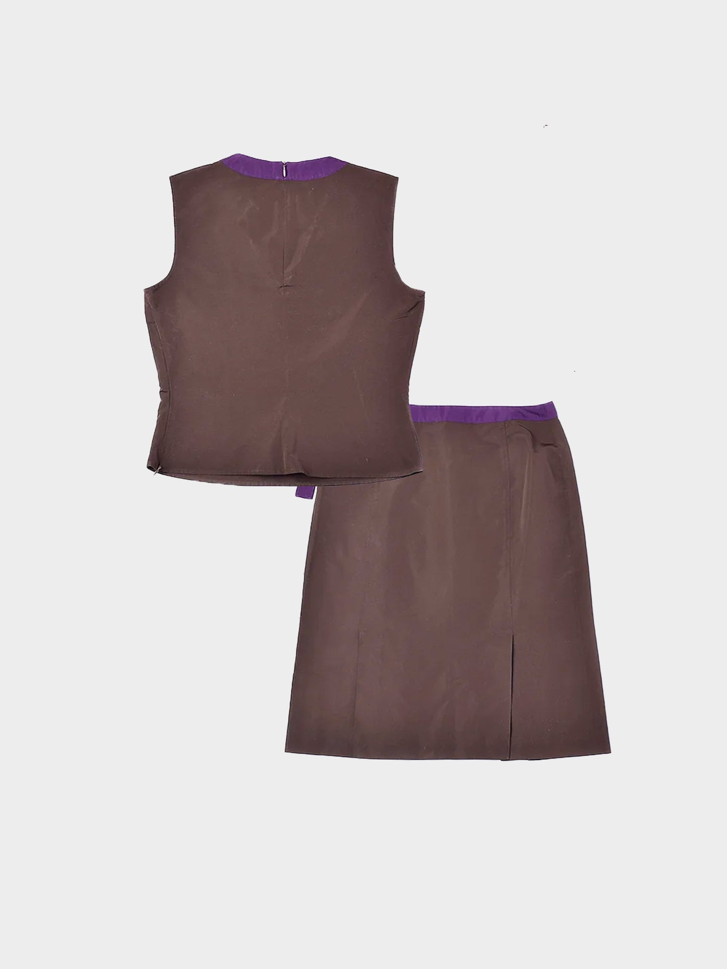 Miu Miu SS 2000 Brown Satin Top and Skirt Set