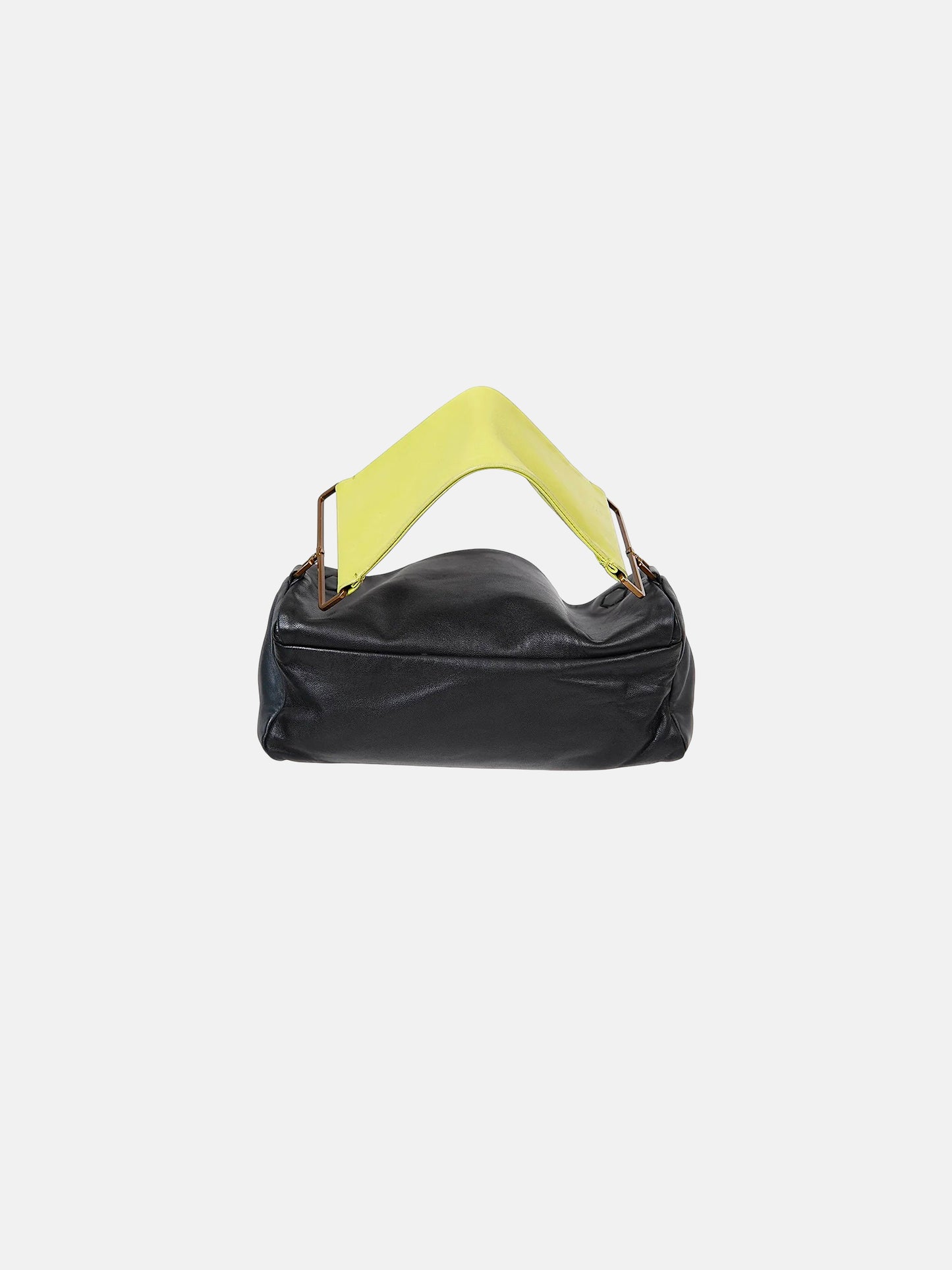 Prada SS 2001 Black Leather and Bright Yellow Strap Rectangle Bag