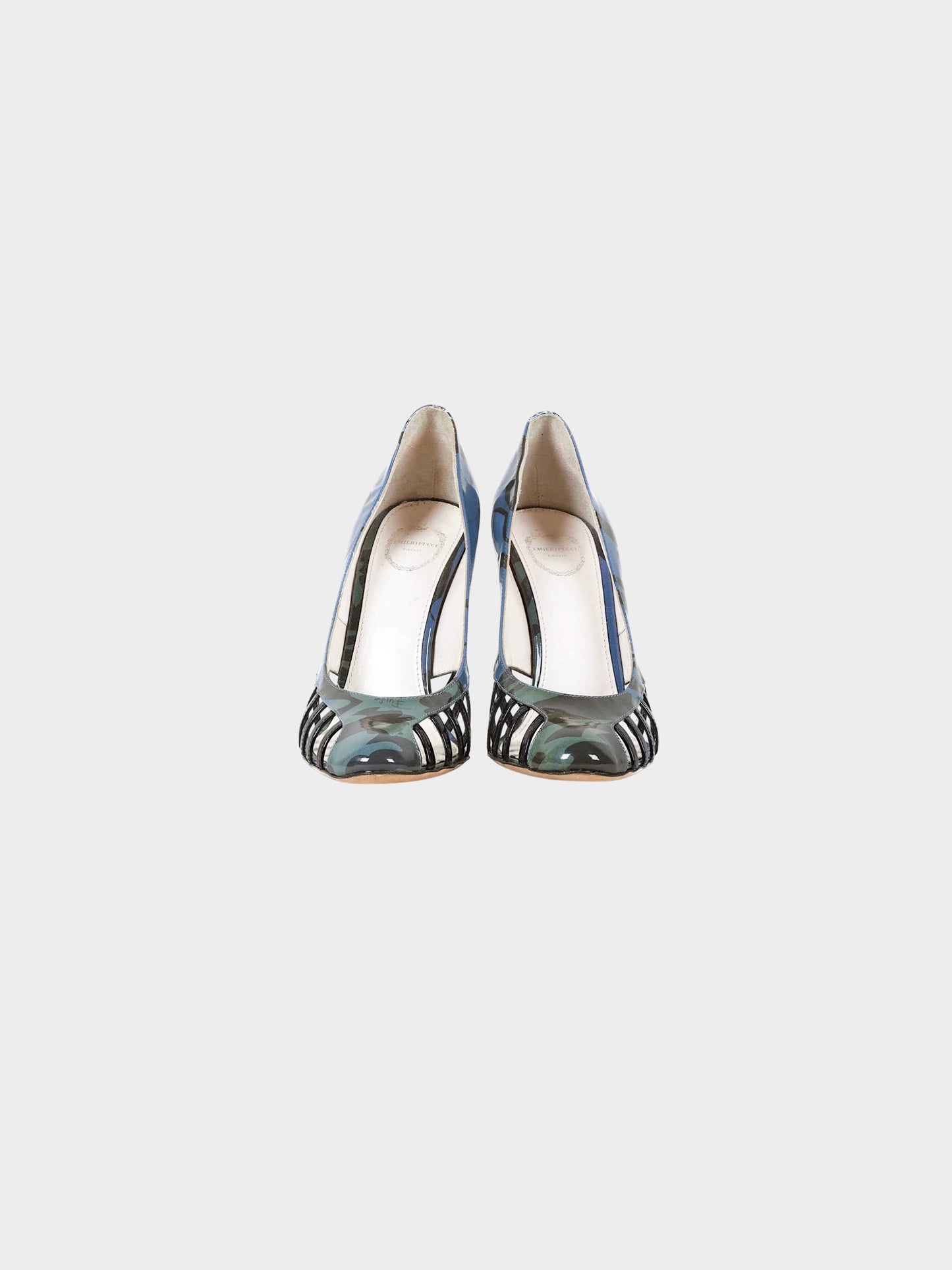 Emilio Pucci 2010s Printed Patent Leather Cage Cut-out Heels
