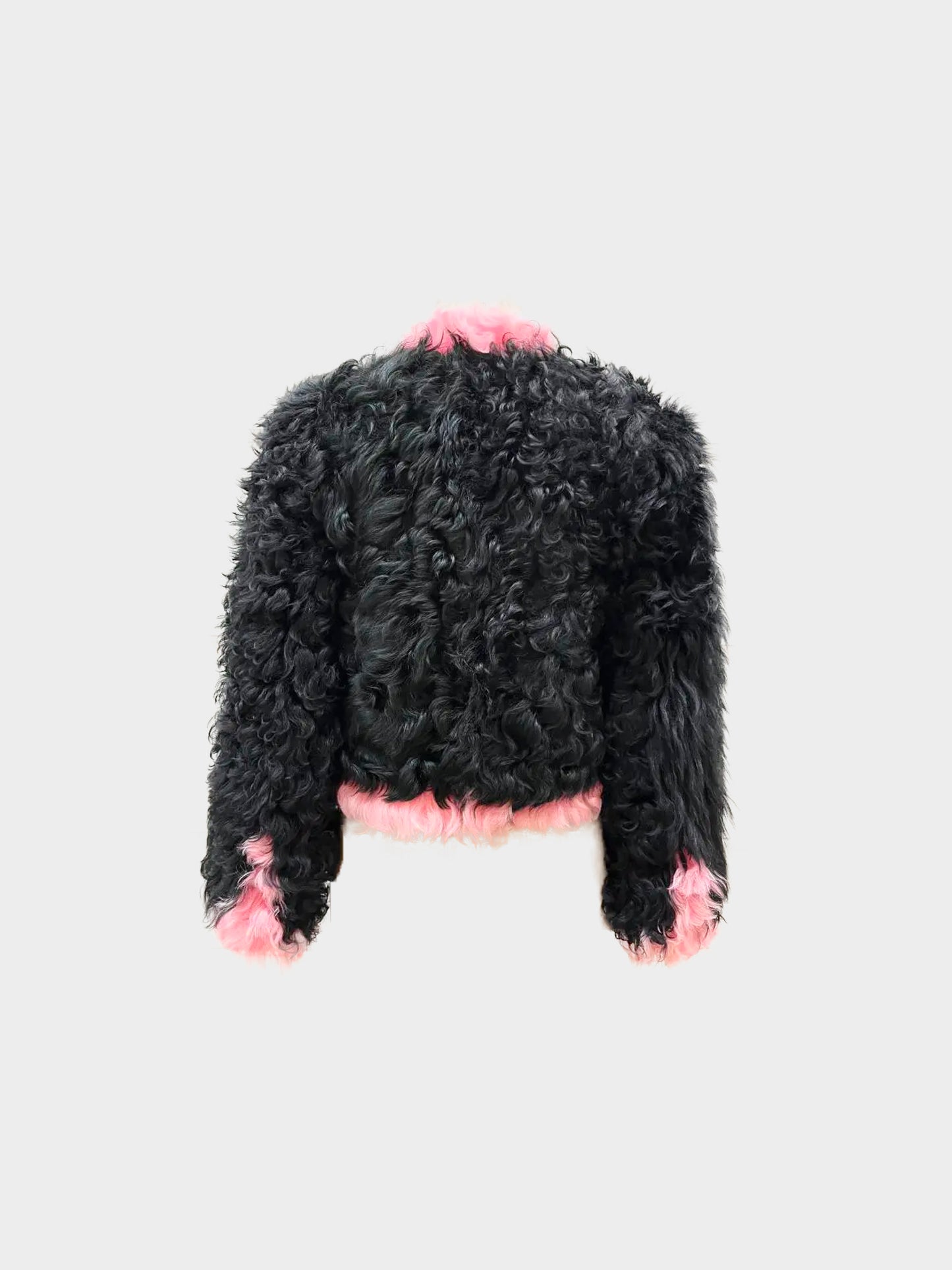 Chanel FW 2021 Black and Pink Shearling Fur Coat