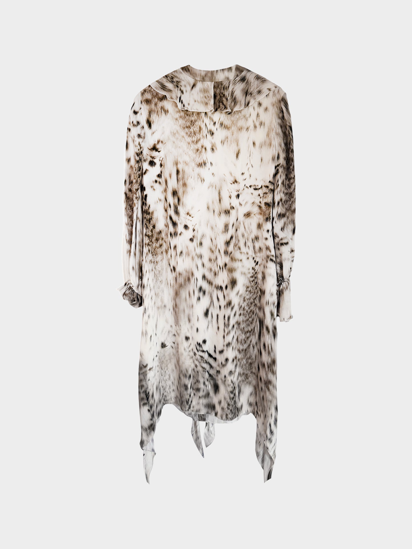 Blumarine SS 2023 Beige Animal Print Ruffled Silk Chiffon Dress