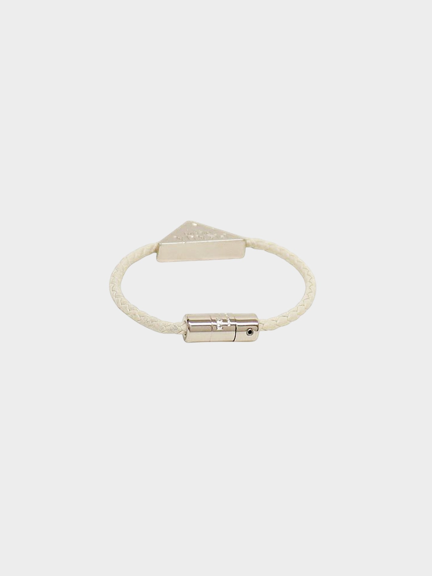 Prada 2024 Braided Leather And Silver Triangle Metal Logo Bracelet