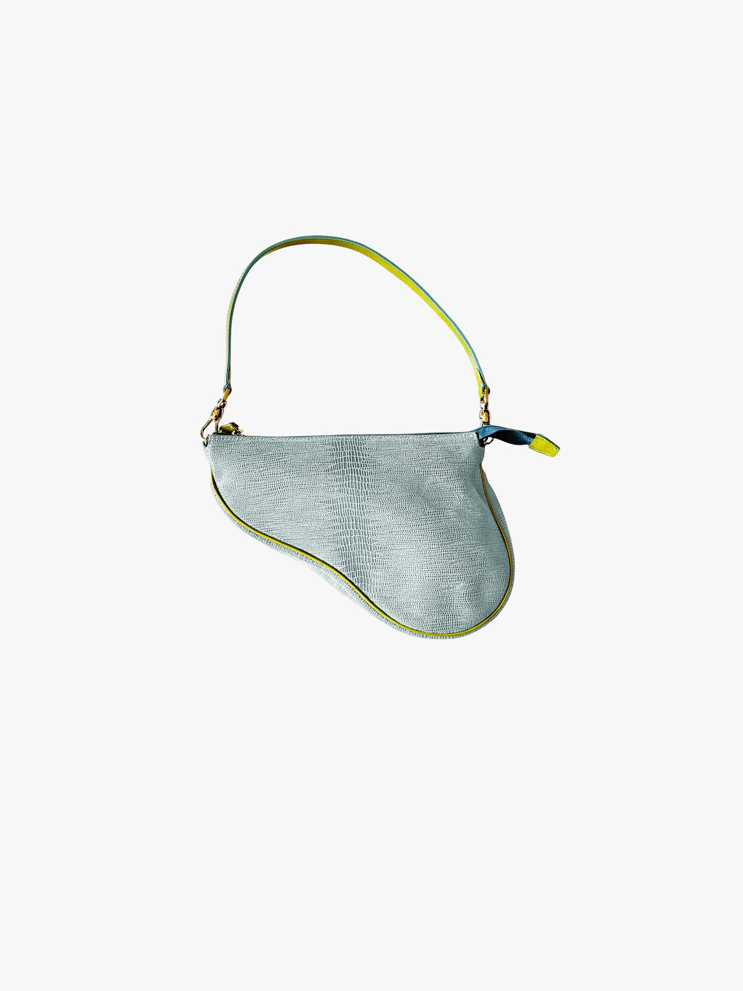 Christian Dior 2000s Blue Lizard-Embossed Leather Saddle Bag