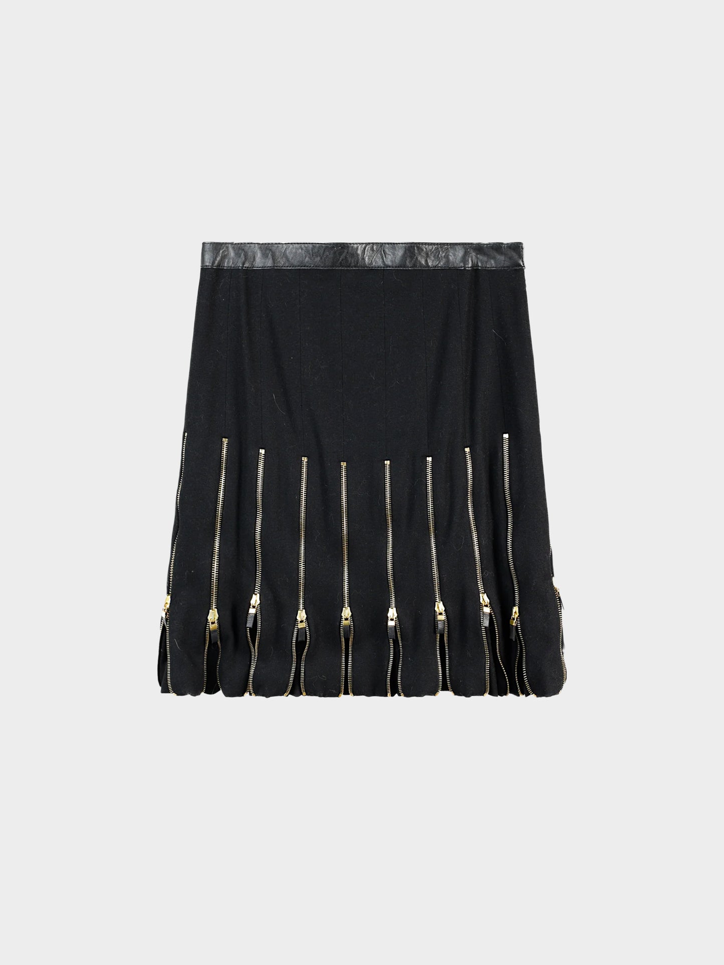 Alexander McQueen 2003 Black Wool and Leather Zipper Skirt