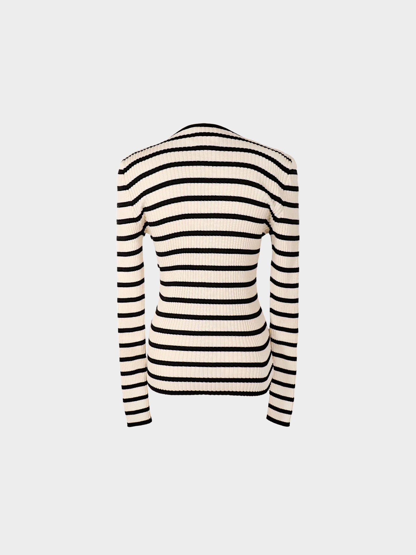 Chanel 1998 Beige and White Striped Ribbed Logo Sweater