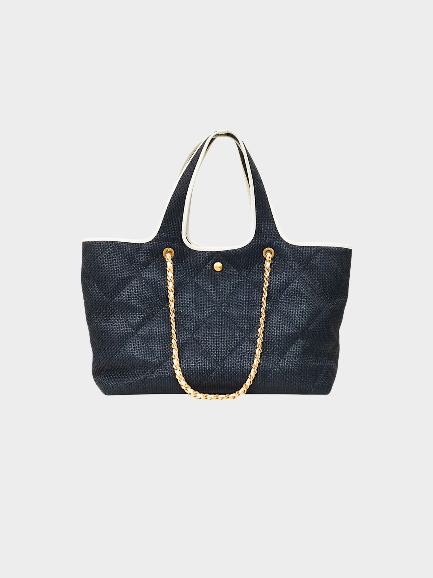 Chanel 2023 Dark Navy Raffia Quilted Tote Bag