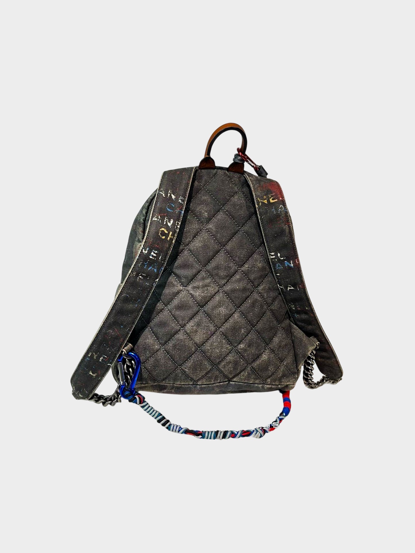 Chanel SS 2014 Grey Denim Distressed Graffiti Backpack