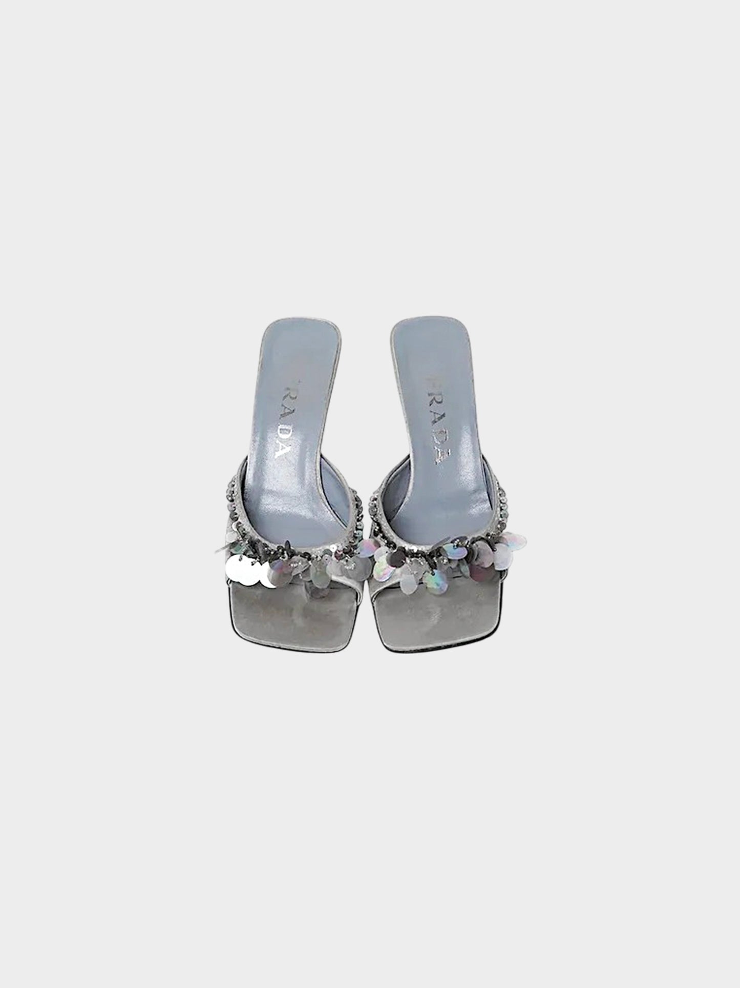 Prada SS 2000 Silver Satin Sequin Embellished Heels