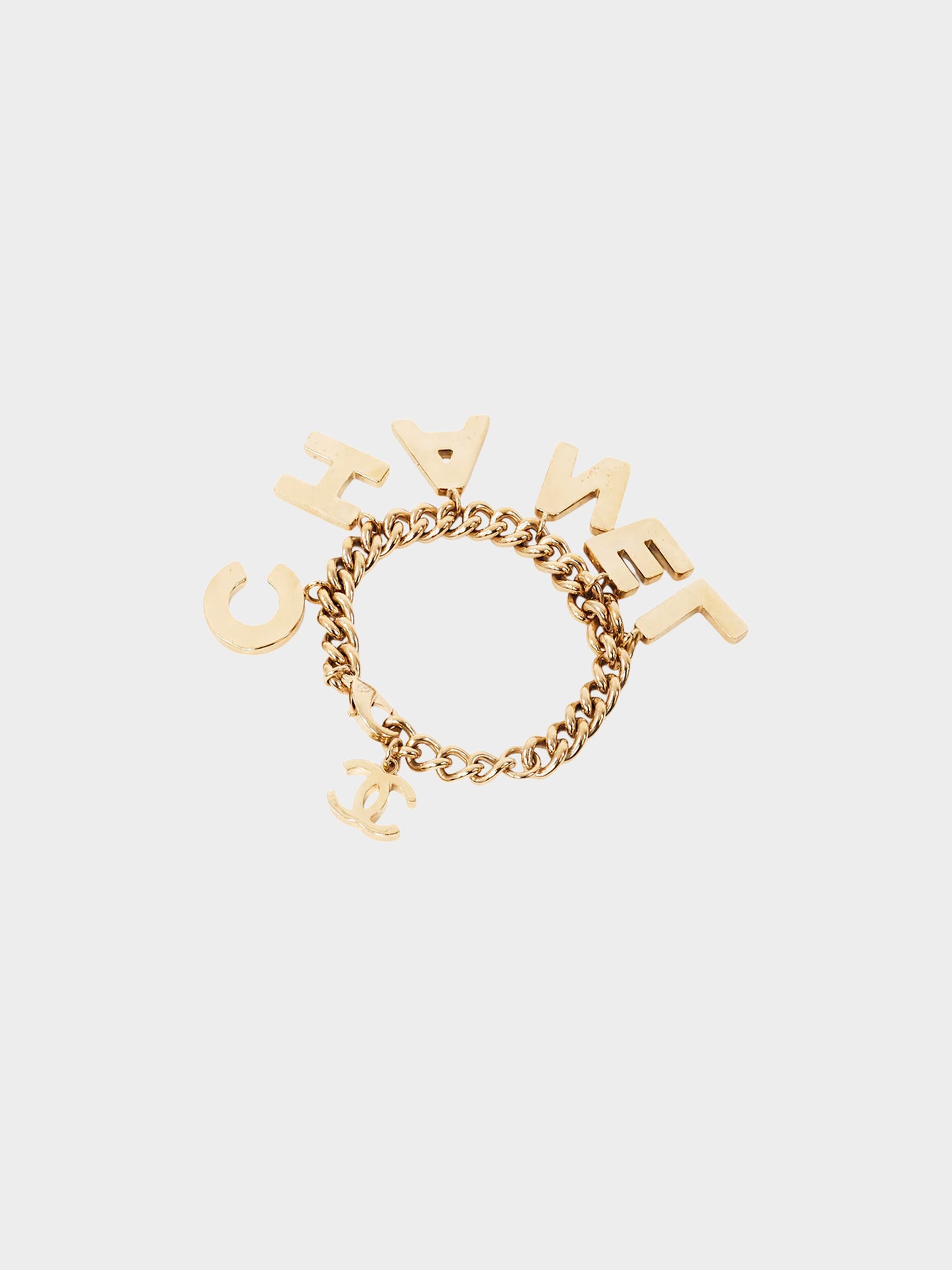 Chanel 2020s White and Black Enamel Logo Lettering Charms Chain Bracelet