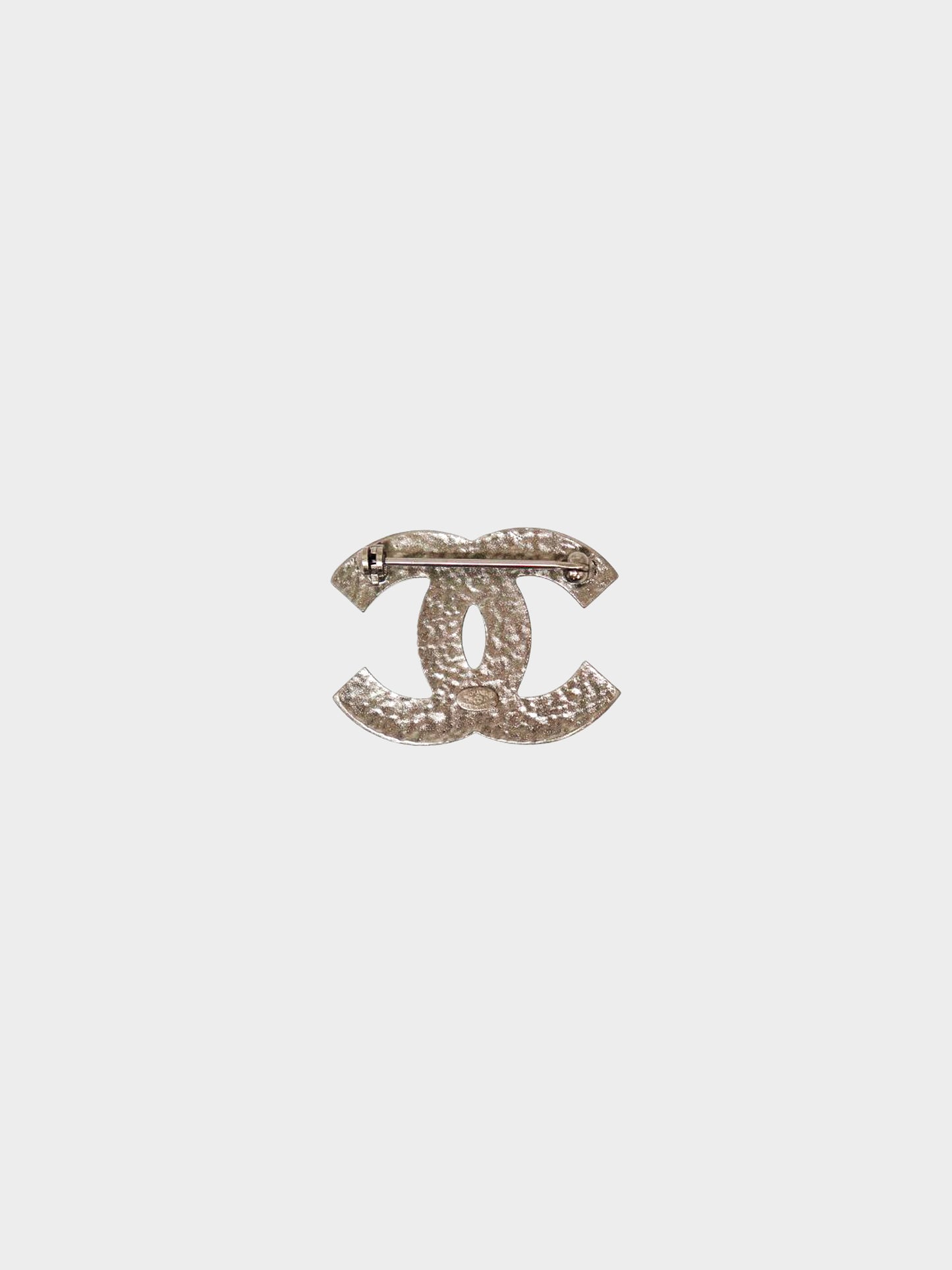 Chanel 2000s Black Enamel Rhinestone Embellished CC Brooch