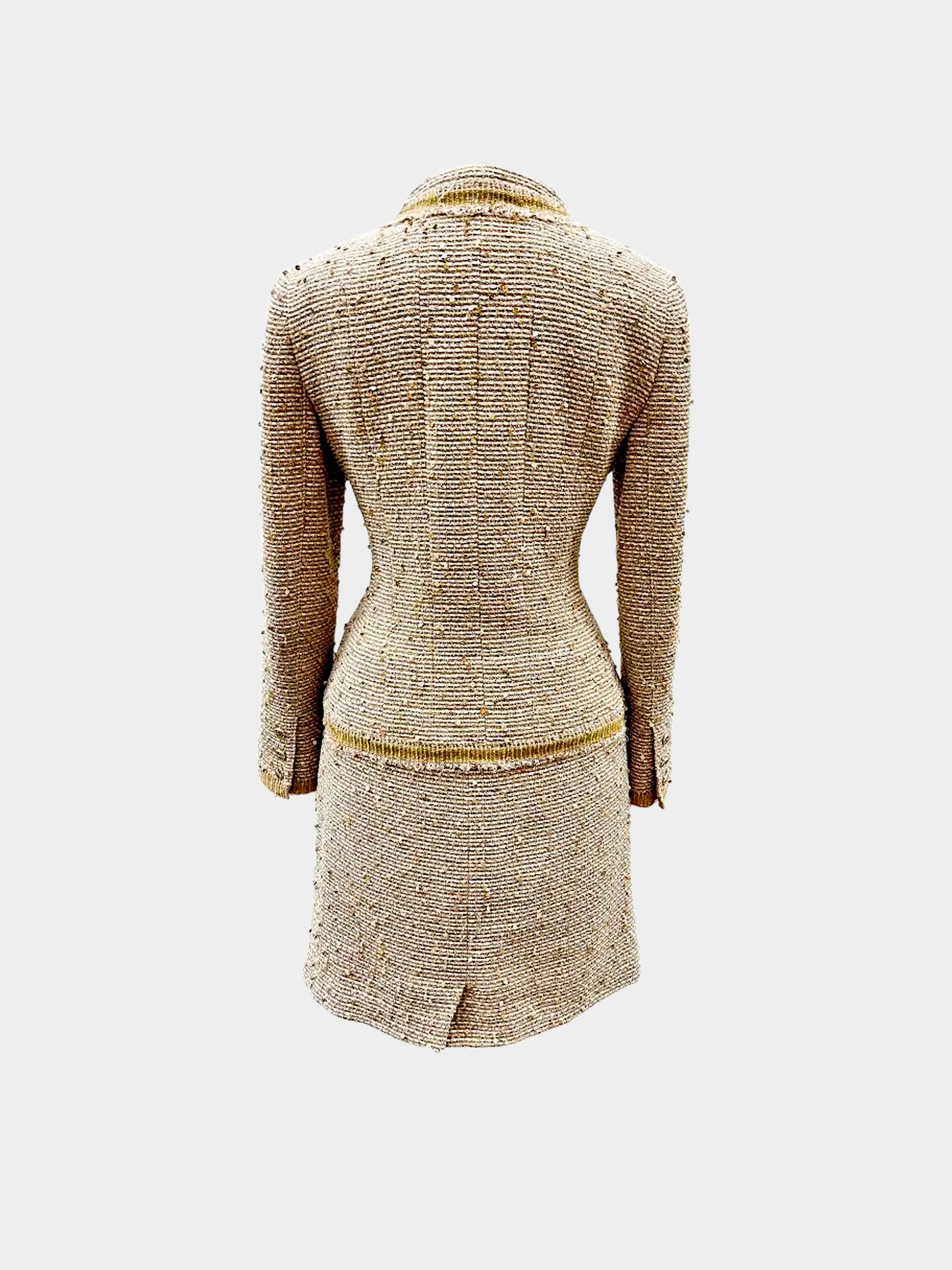 Chanel FW 2004 Gold Tweed Sequin Embellished Jacket and Skirt Set