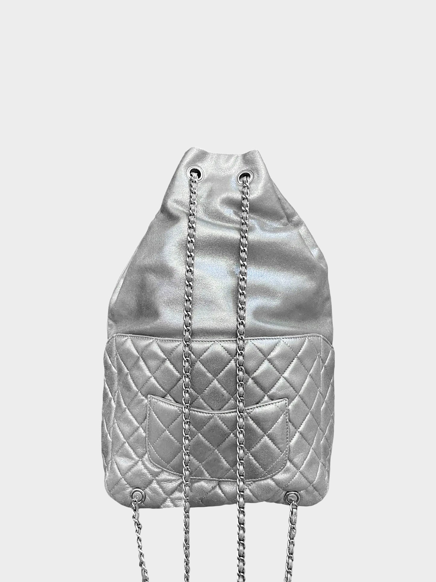 Chanel 2016 Silver Metallic Lambskin Leather Quilted Large In Seoul Backpack