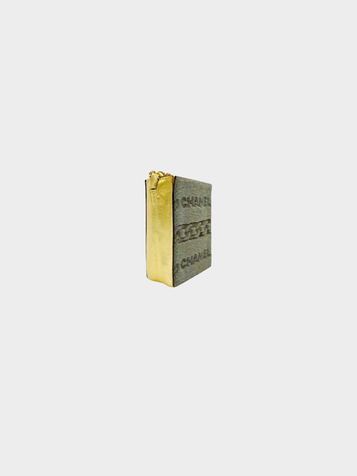 Chanel 2001 Gold Metallic Leather and Pony Hair Logo Cigarette Case Bag