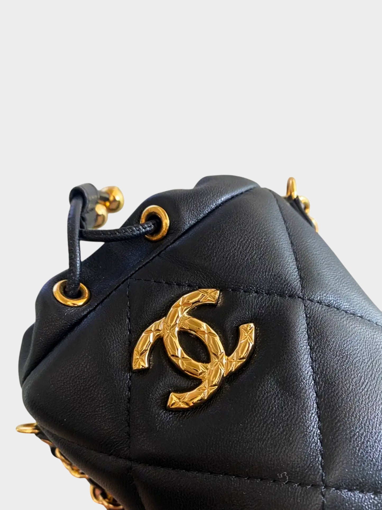 Chanel Cruise 2021-2022 Black Lambskin Quilted Mini Bucket Fluffy Chain Bag
